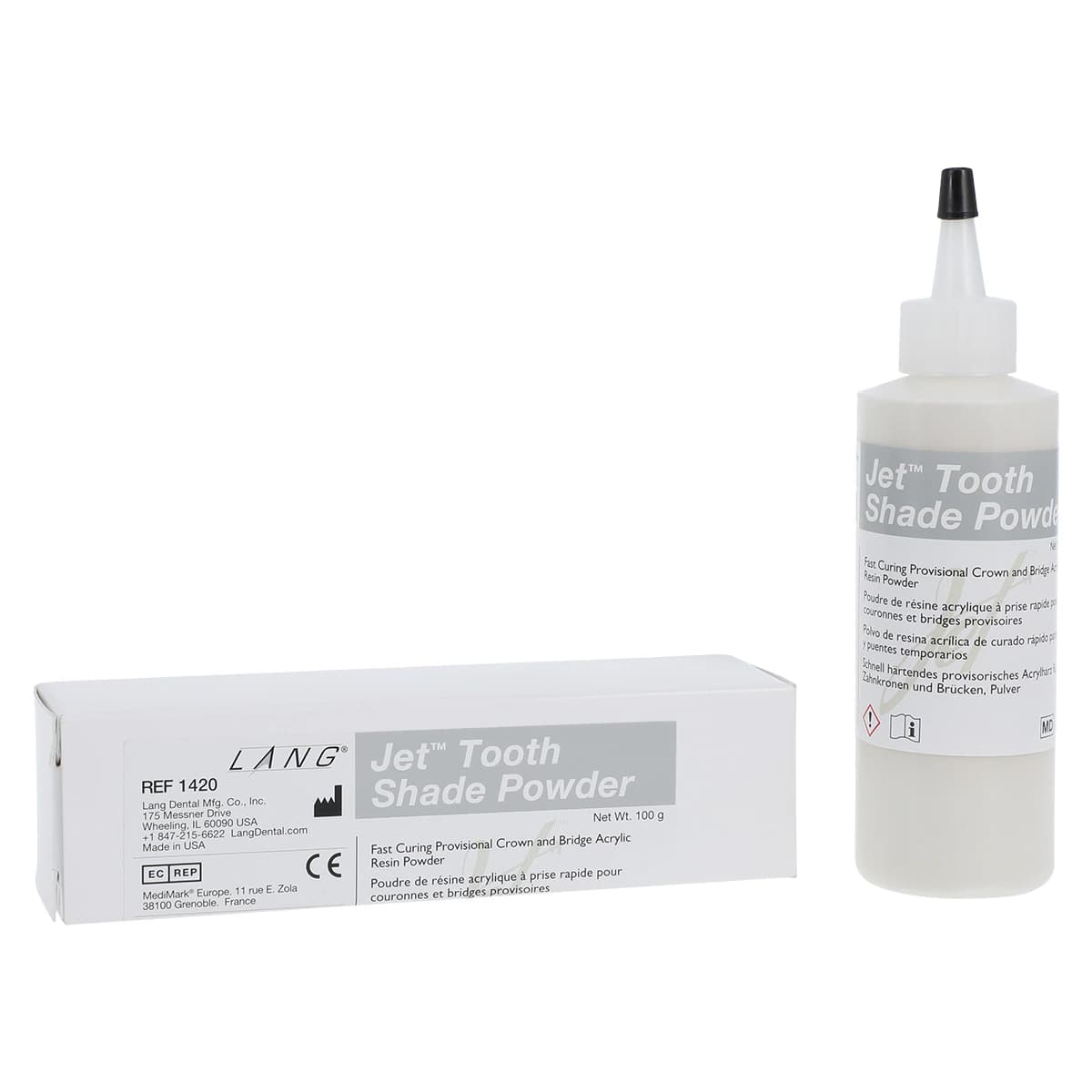 Lang Dental Jet Tooth Shade Acrylic Powder D4, 4oz, Self-Cure, 20D4 - Jet Tooth Shade Acrylic Powder D4 4oz - Image 1