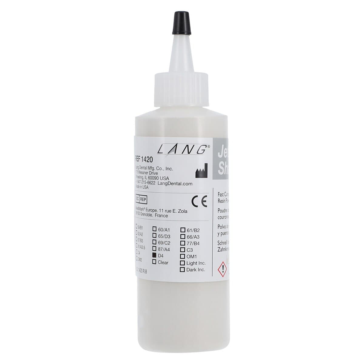 Lang Dental Jet Tooth Shade Acrylic Powder D4, 4oz, Self-Cure, 20D4 thumbnail 3