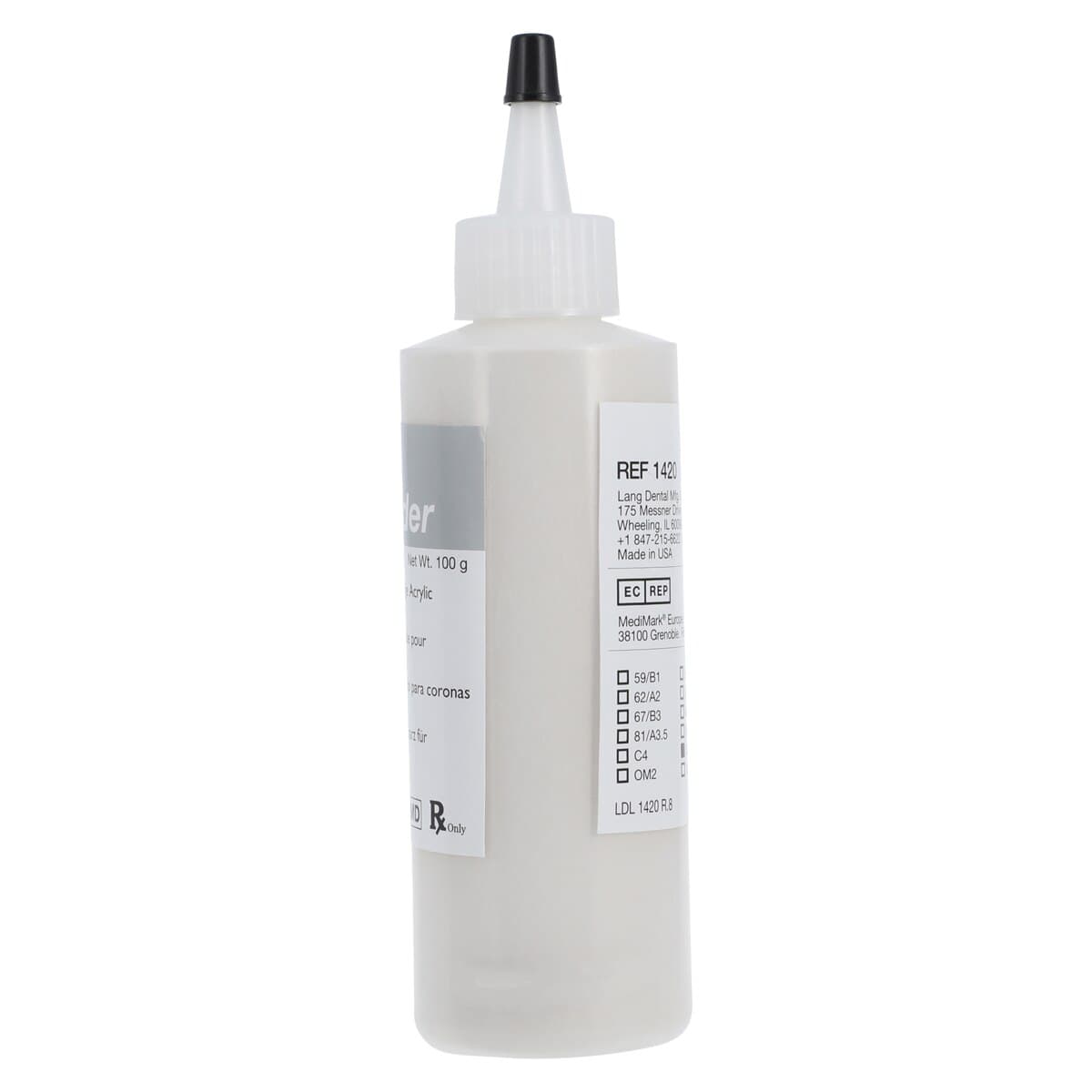Lang Dental Jet Tooth Shade Acrylic Powder D4, 4oz, Self-Cure, 20D4 thumbnail 4