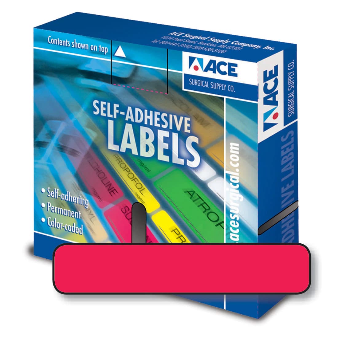 Ace Surgical Label Plain Small, 0.25" x 1.25", Fluorescent Red, 700/Roll - Label Plain Small .25" x 1.25" - Image 1