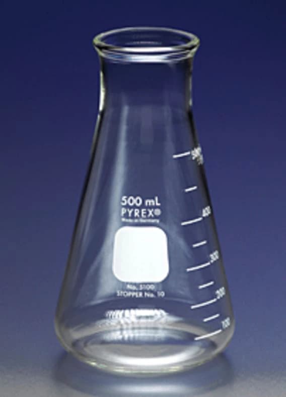 Pyrex Erlenmeyer Flask, Borosilicate Glass, 125mL, Wide Mouth with Heavy-Duty Rim, 48/Case - Flask Erlenmeyer Wide Mouth - Image 1