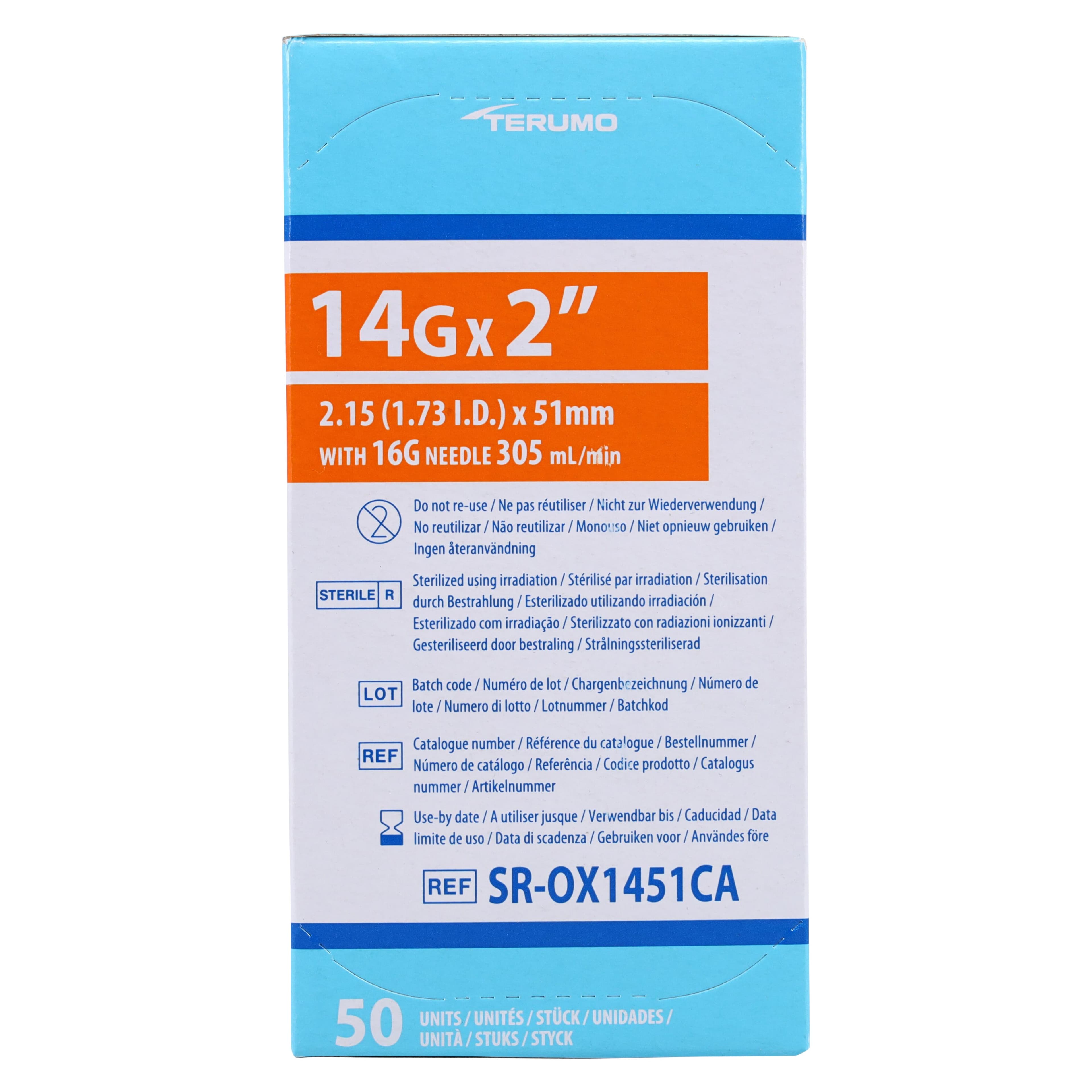 Terumo Surflo IV Catheter, 14 Gauge x 2", Orange, Double-Bevel ETFE, Sterile, Latex-Free, 50/Box thumbnail 2