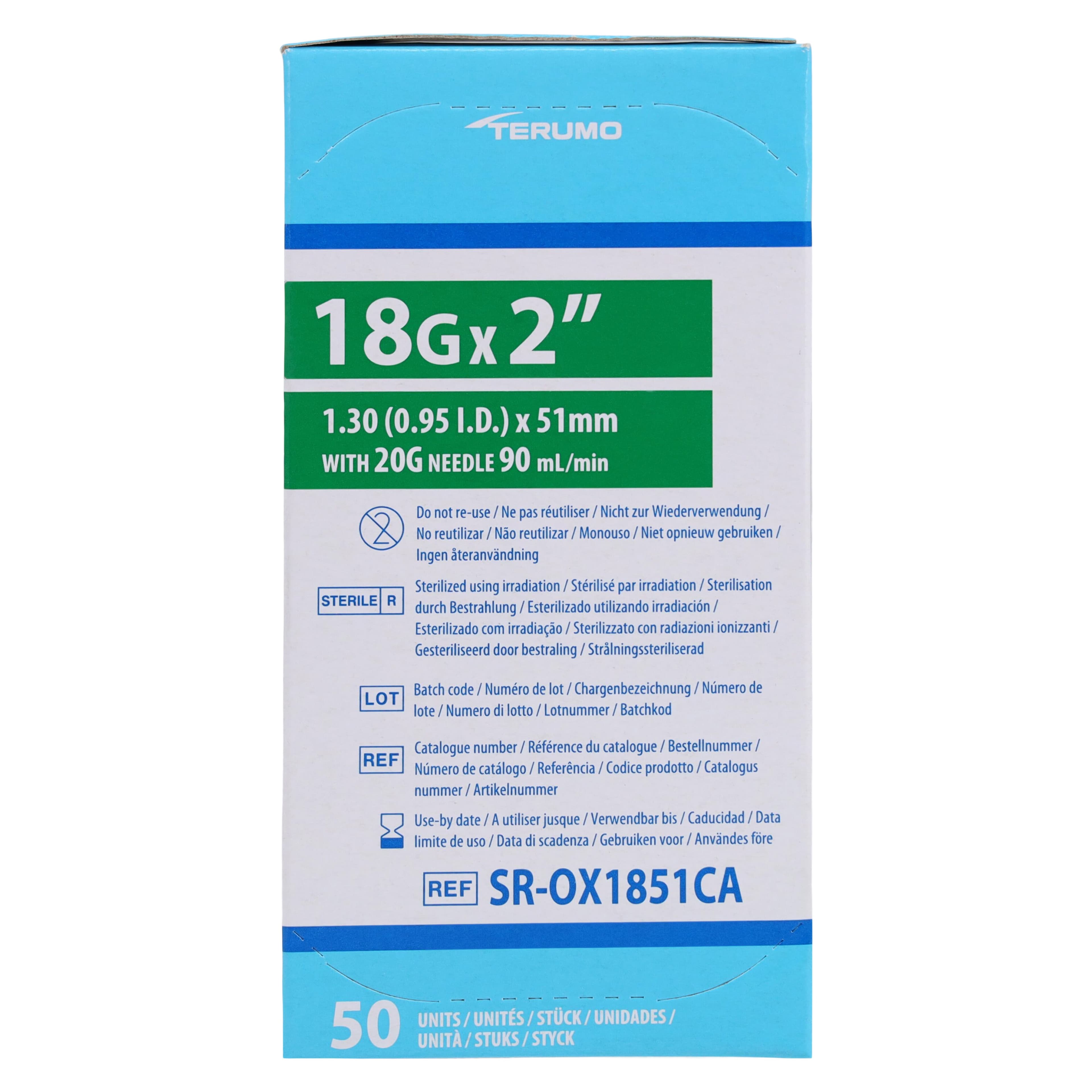 Terumo Surflo IV Catheter, 18 Gauge, 2" Double-Bevel, Green, Sterile, Latex-Free, 50/Box thumbnail 2