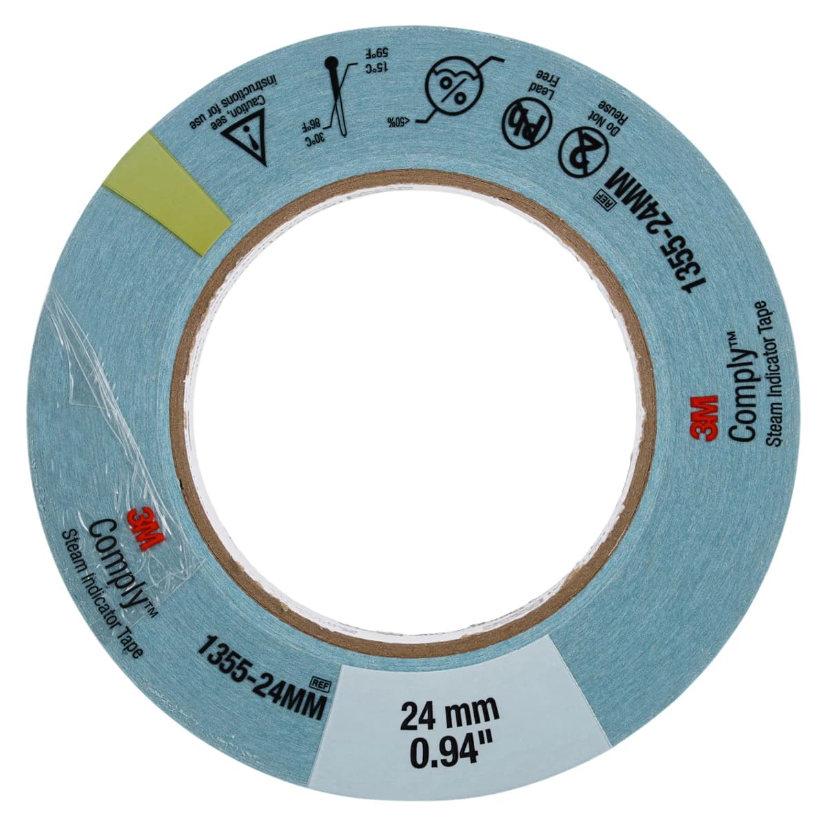 3M Comply Lead Free Steam Indicator Tape 1355-24MM, 24 mm x 55 m Roll - 3M Comply Lead Free Steam Indicator Tape 1355-24MM - Image 1