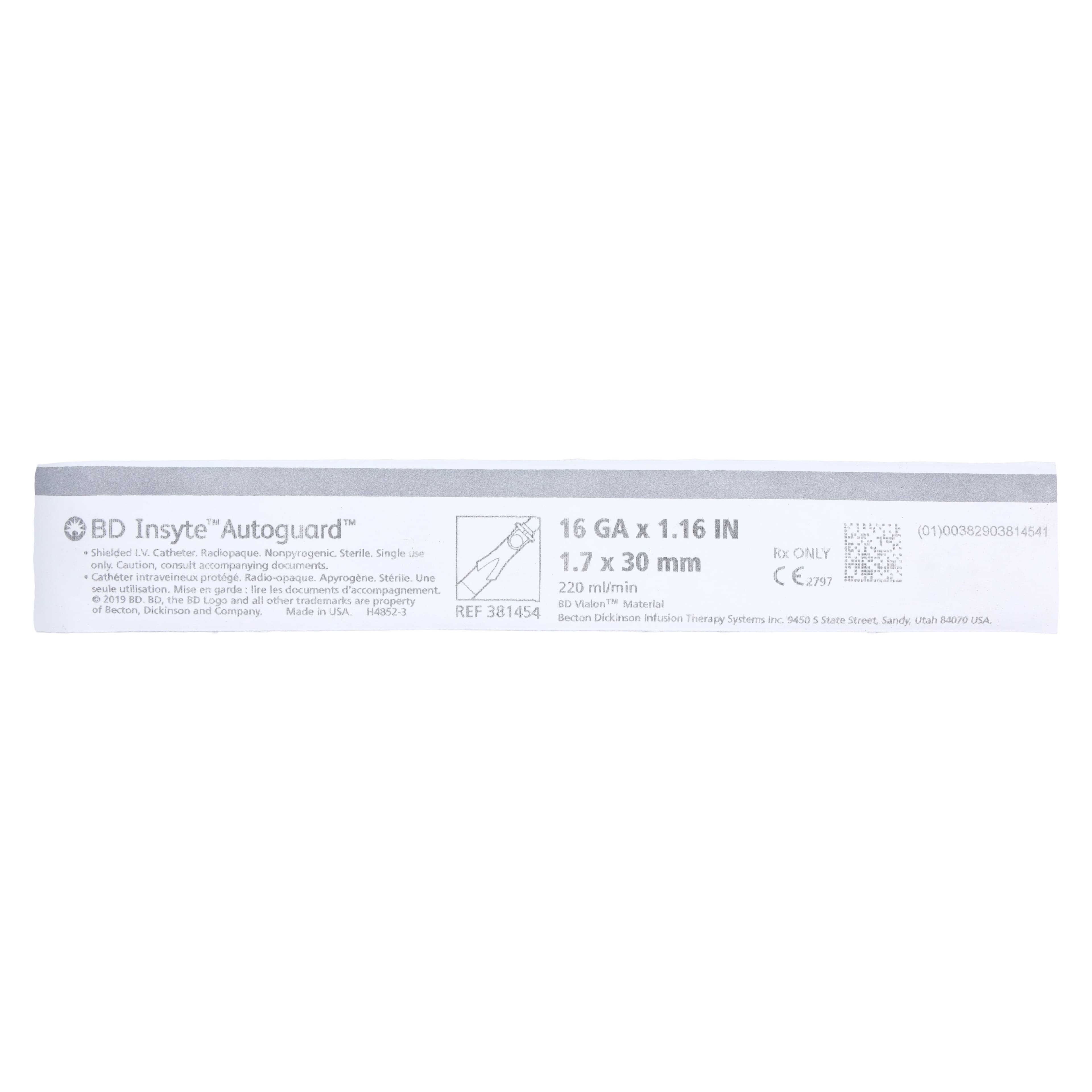 Insyte Autoguard IV Catheter, 16 Gauge, 1.16" Notched Needle, Vialon, Shielded, Gray, 50/Box thumbnail 2