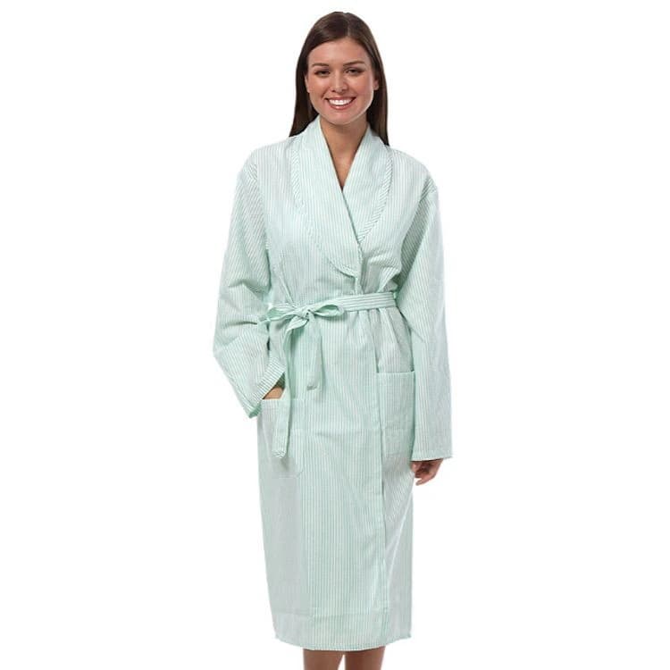 Fashion Seal Patient Robe, Adult Unisex, 2X Large, Green Stripe, Polyester/Cotton Woven Seersucker, 2 Pockets, Each - Robe Green Stripe - Image 1