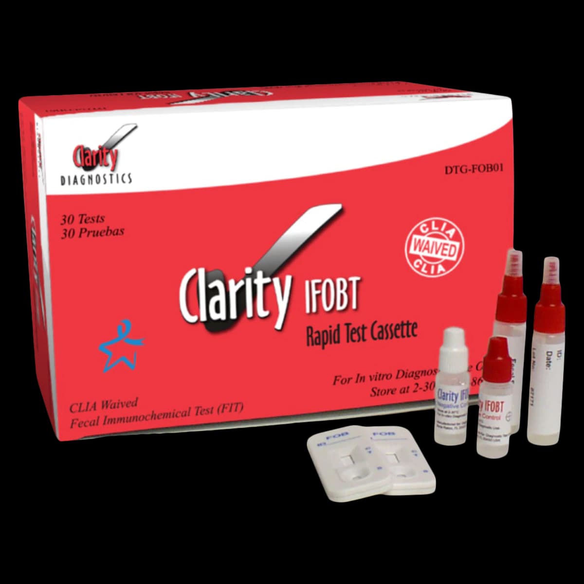 Clarity iFOB Immunological Fecal Occult Blood Rapid Test Kit, CLIA Waived, 30 Tests with 50 Mailers/20 Tubes, 50/Box - Fecal Occult Blood Test - Image 1