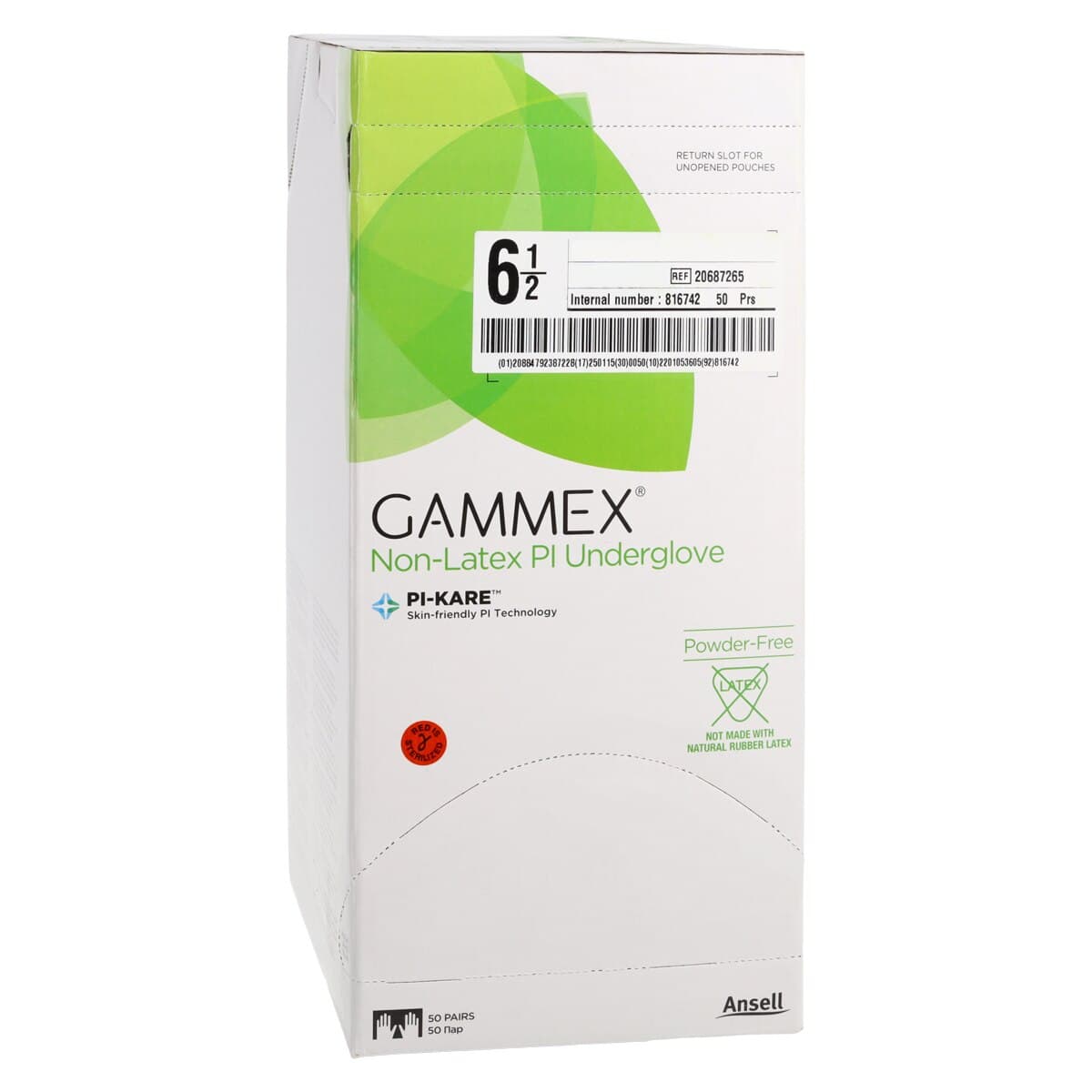 Gammex Non-Latex PI Micro Polyisoprene Surgical Gloves, Size 6-1/2, Sterile, Powder-Free, Green, 50 Pairs/Box thumbnail 4