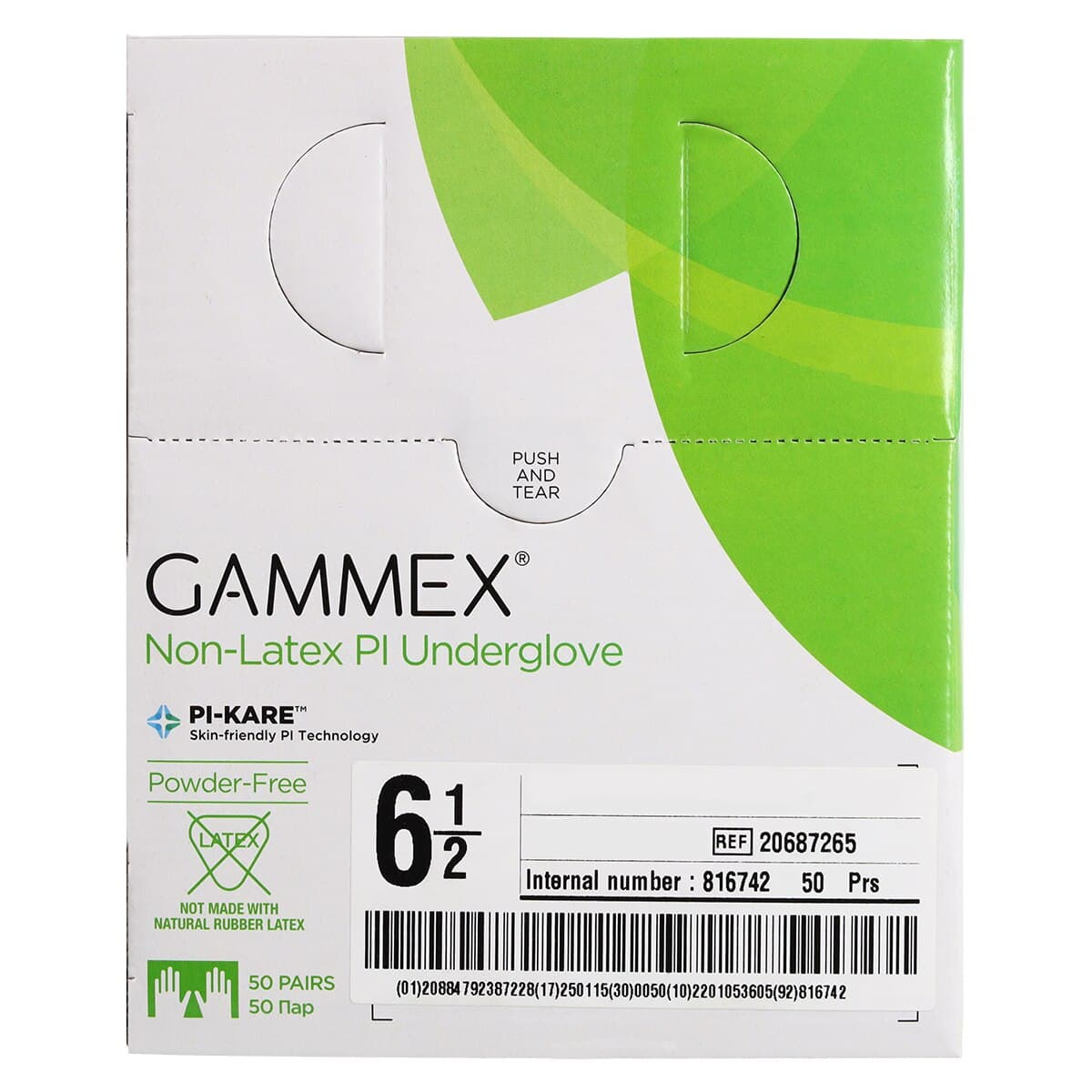 Gammex Non-Latex PI Micro Polyisoprene Surgical Gloves, Size 6-1/2, Sterile, Powder-Free, Green, 50 Pairs/Box thumbnail 8