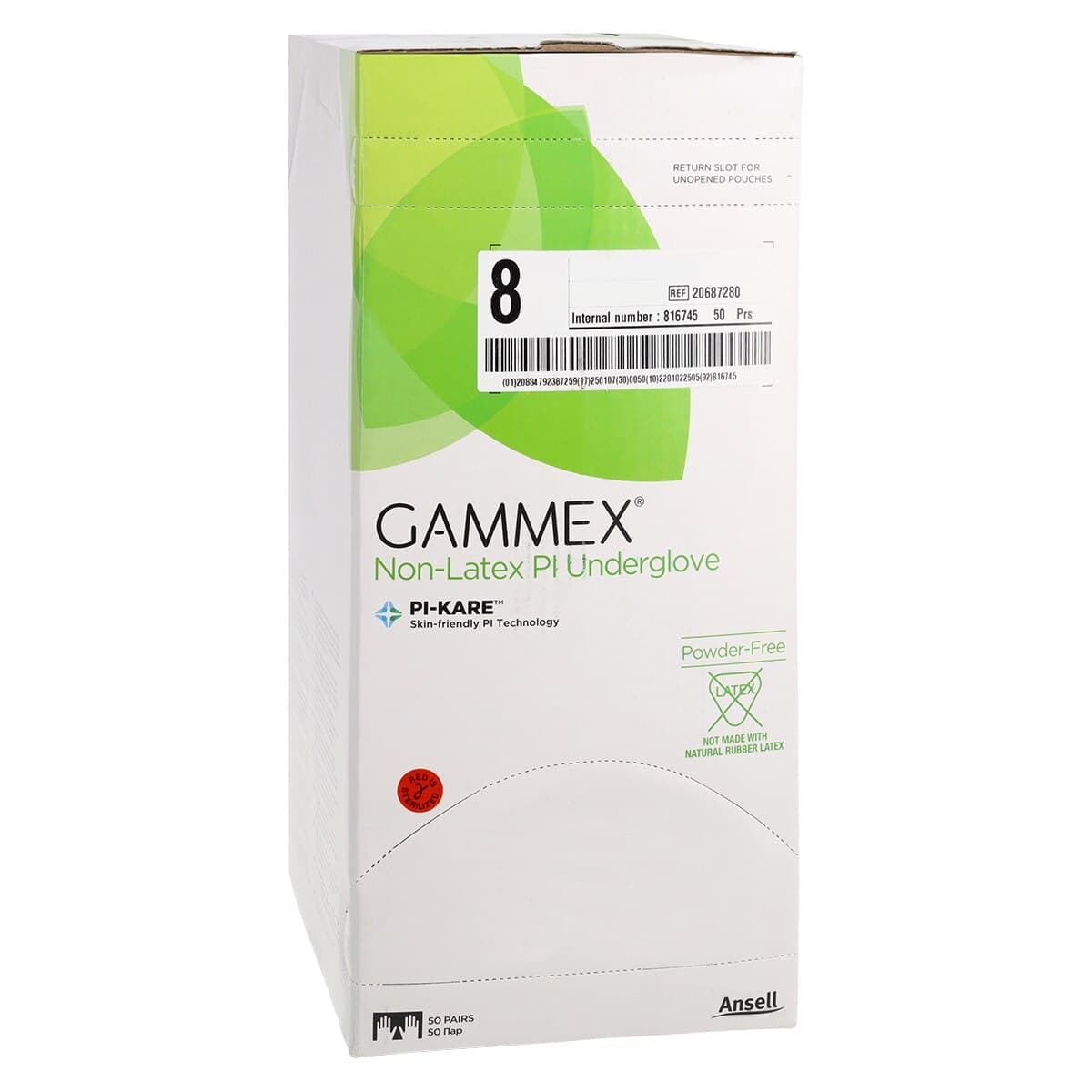 Gammex Non-Latex PI Micro Polyisoprene Surgical Gloves, Sterile, Powder-Free, Green, Size 8, 50 Pairs/Box thumbnail 4