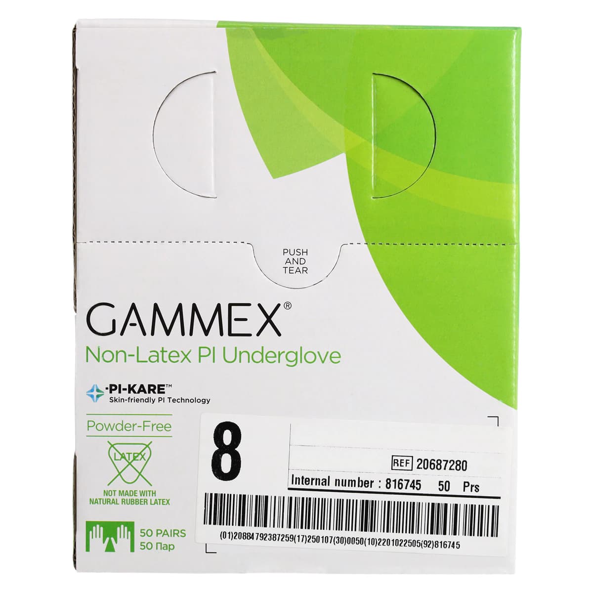 Gammex Non-Latex PI Micro Polyisoprene Surgical Gloves, Sterile, Powder-Free, Green, Size 8, 50 Pairs/Box thumbnail 8