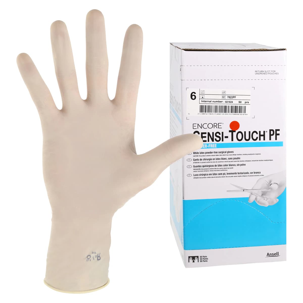 Encore Sensi-Touch Powder-Free Latex Surgical Gloves, Sterile, Size 6, 50 Pairs/Box (100 Gloves) - Encore® Sensi-Touch Powder Free Latex Surgical Gloves – Sterile, 50/Pkg - Size 6 - Image 1