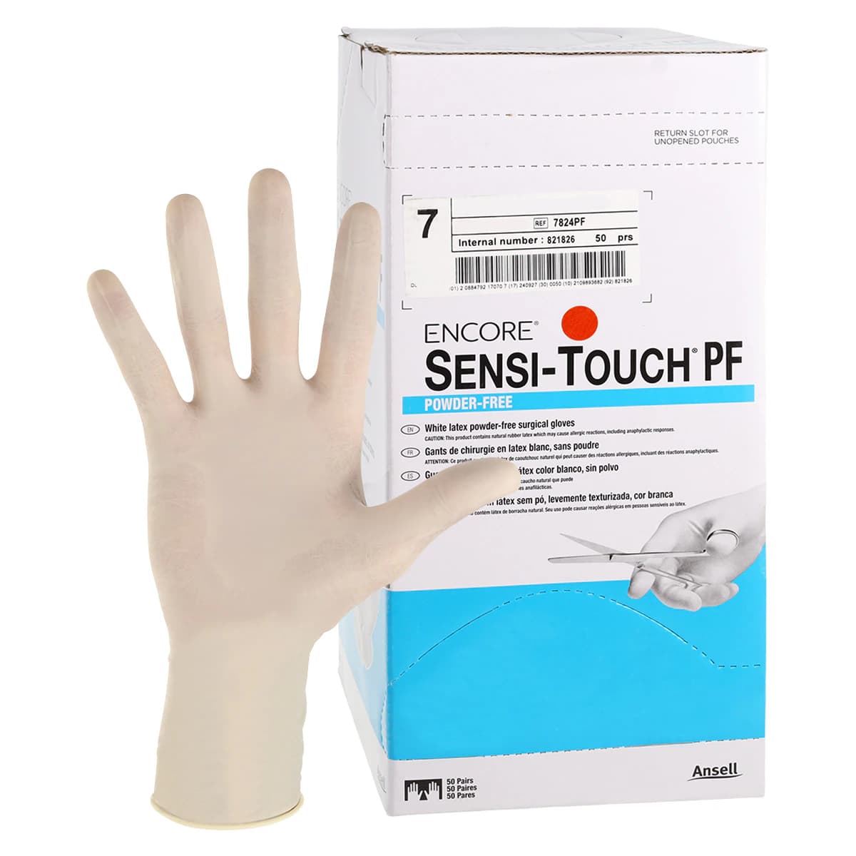 Encore® Sensi-Touch Powder-Free Latex Surgical Gloves, Sterile, Size 7, 50 Pairs/Box - Encore® Sensi-Touch Powder Free Latex Surgical Gloves – Sterile, 50/Pkg - Size 7 - Image 1