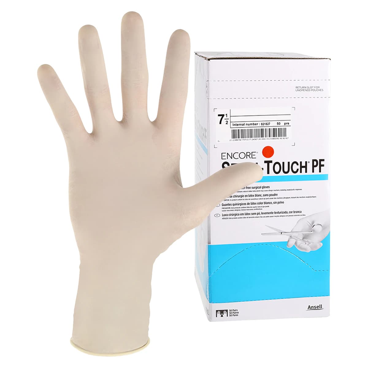 Encore Sensi-Touch Powder-Free Latex Surgical Gloves, Sterile, Size 7.5, White, 50 Pairs/Box thumbnail 2