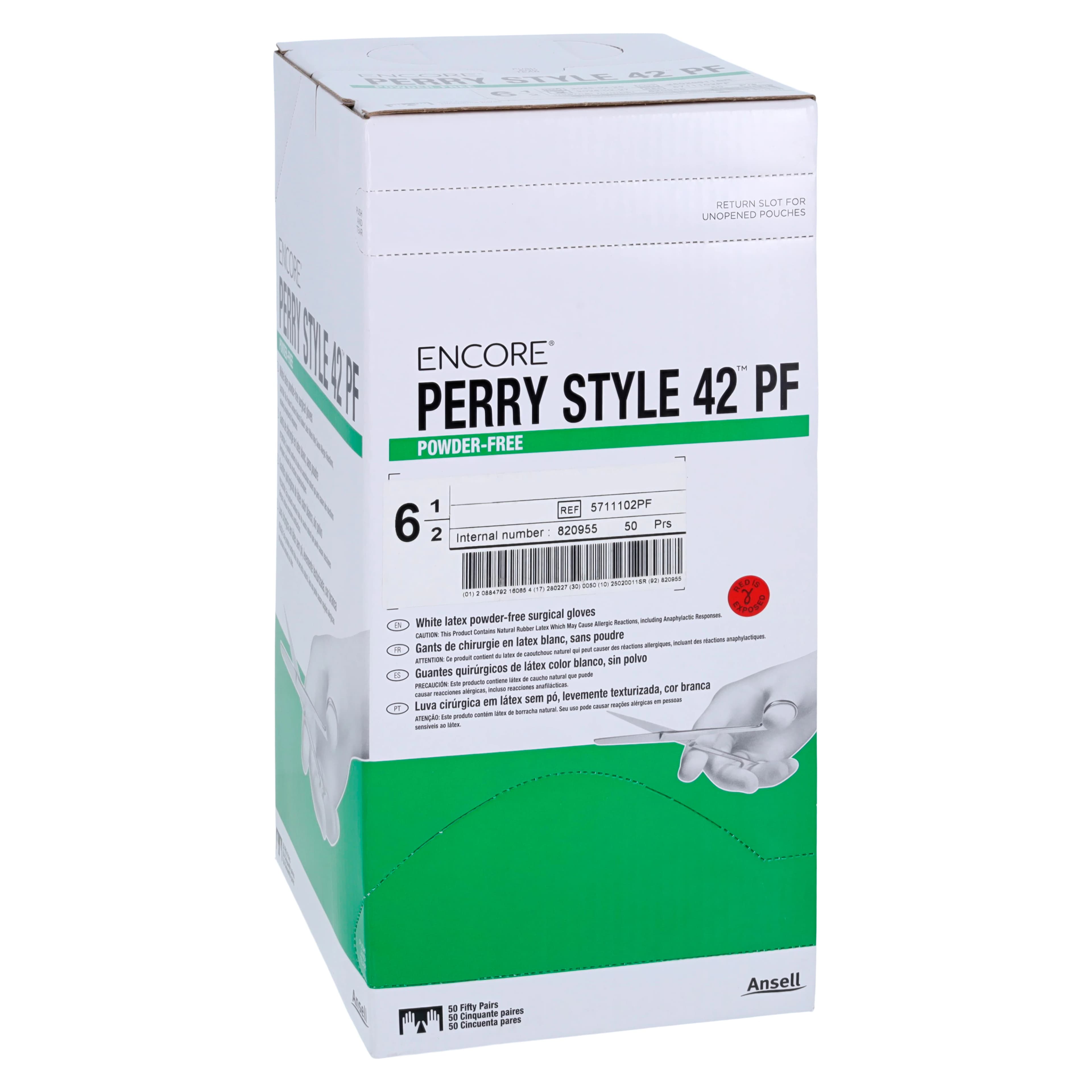 Encore Perry Style 42 Latex Surgical Gloves, Powder-Free, Sterile, Fitted Size 6.5, Natural, 50 Pairs/Box thumbnail 4