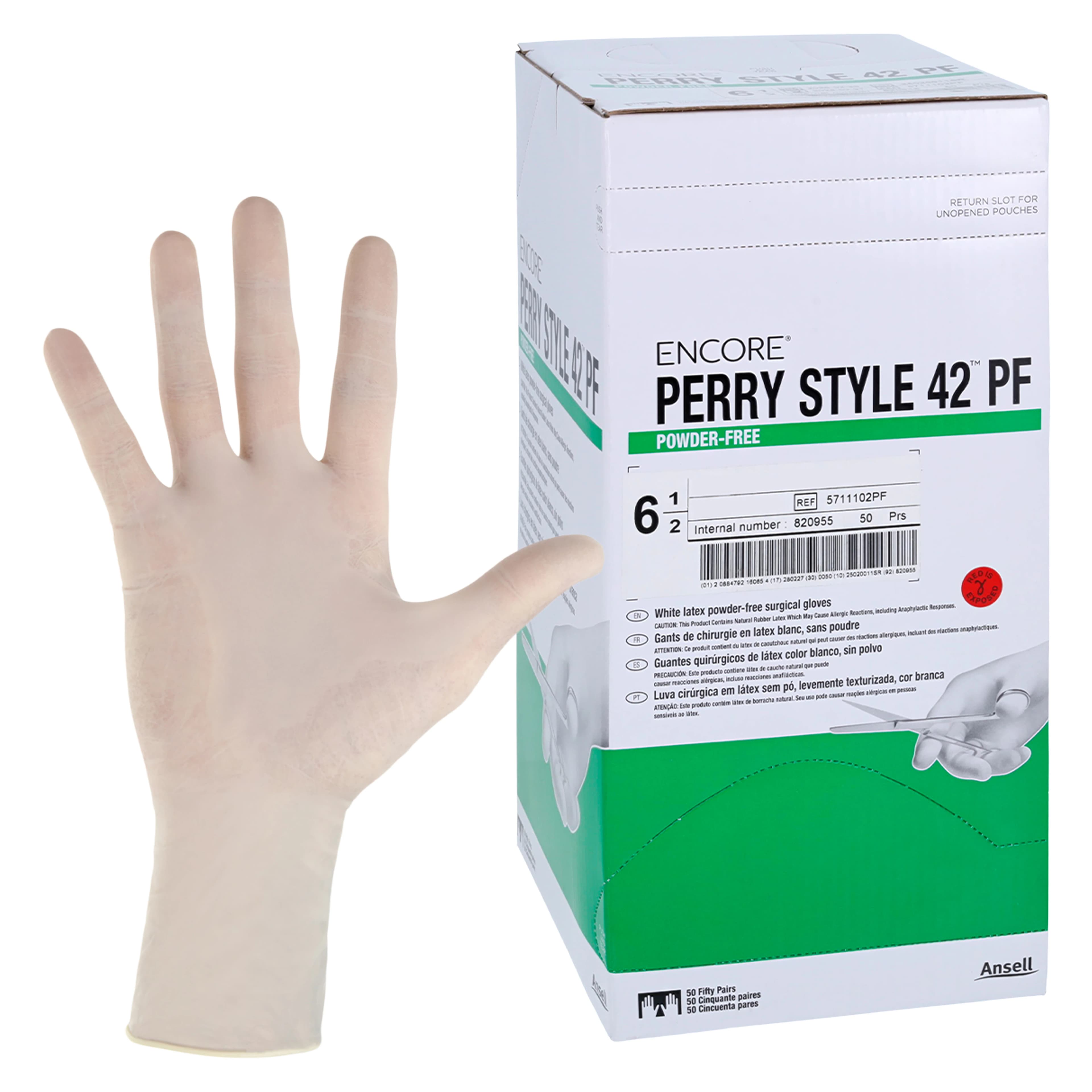 Encore Perry Style 42 Latex Surgical Gloves, Powder-Free, Sterile, Fitted Size 6.5, Natural, 50 Pairs/Box - Encore® Perry Style 42™ Latex Surgical Gloves Sterile Fitted Size 6.5 Natural Box of 50 Pairs - Image 1