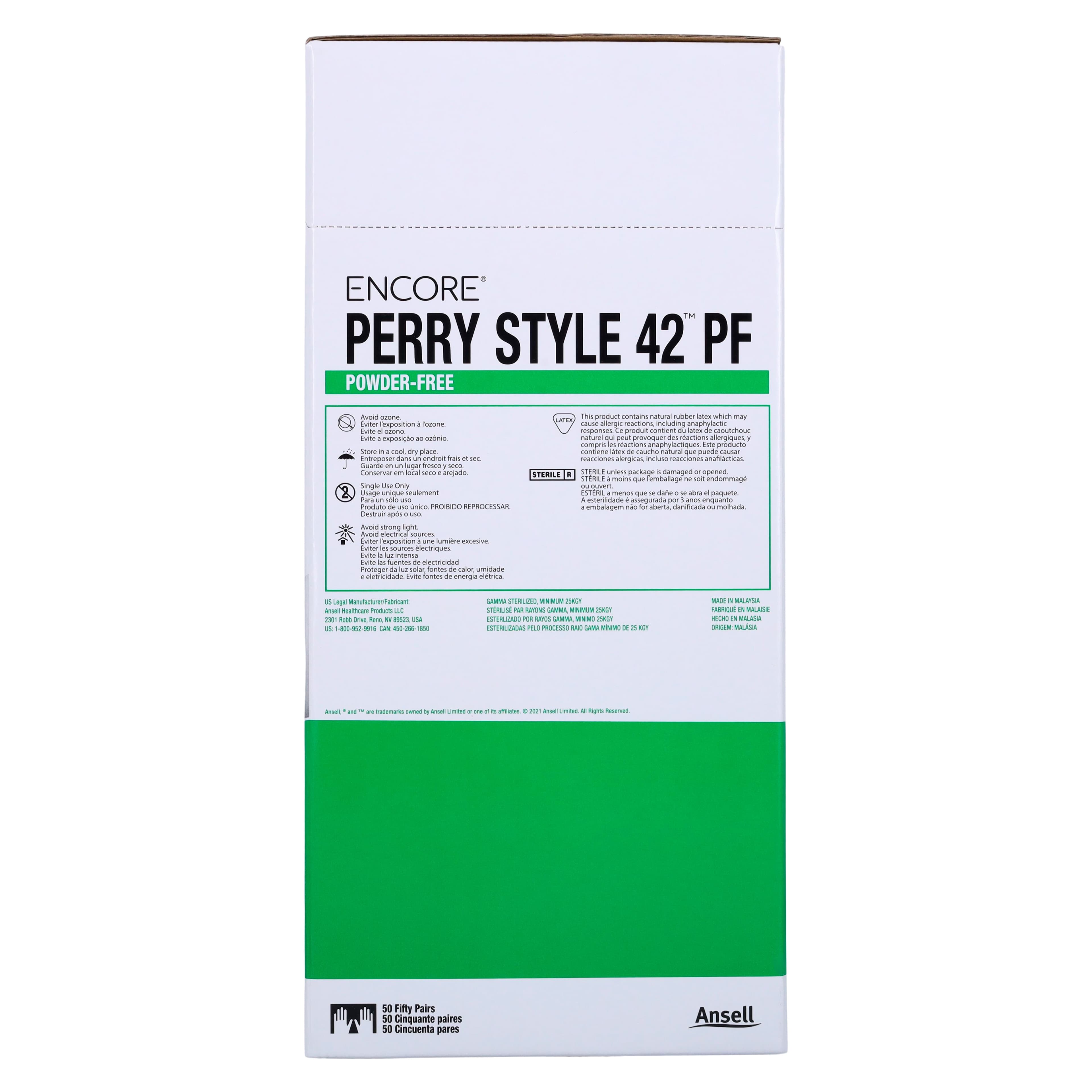 Encore Perry Style 42 Latex Surgical Gloves, Powder-Free, Sterile, Fitted Size 6.5, Natural, 50 Pairs/Box thumbnail 5