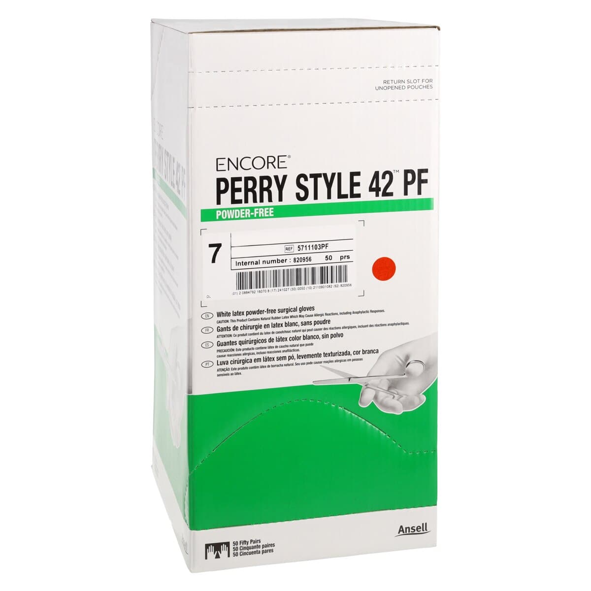 Ansell Encore Perry Style 42 Latex Surgical Gloves, Powder-Free, Sterile, Size 7, Natural, 50 Pairs/Box thumbnail 4