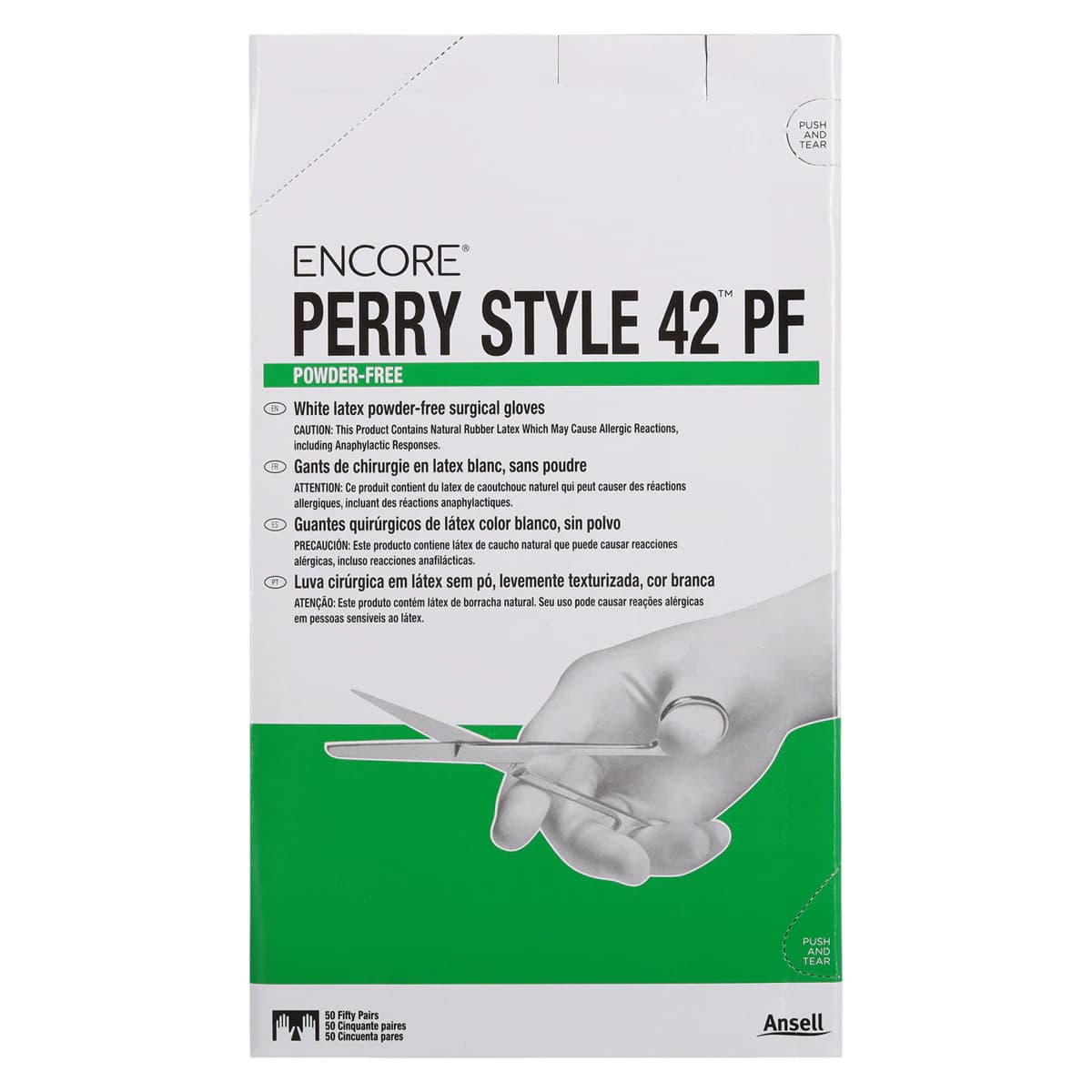 Ansell Encore Perry Style 42 Powder-Free Sterile Latex Surgical Gloves, Size 8, White, 50 Pairs/Box thumbnail 5