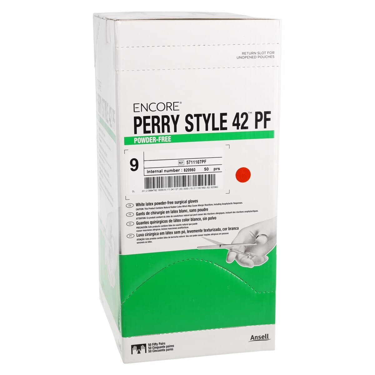 Ansell Encore Perry Style 42 Powder-Free Sterile Latex Surgical Gloves, Size 9, Natural, 50 Pairs/Box thumbnail 4