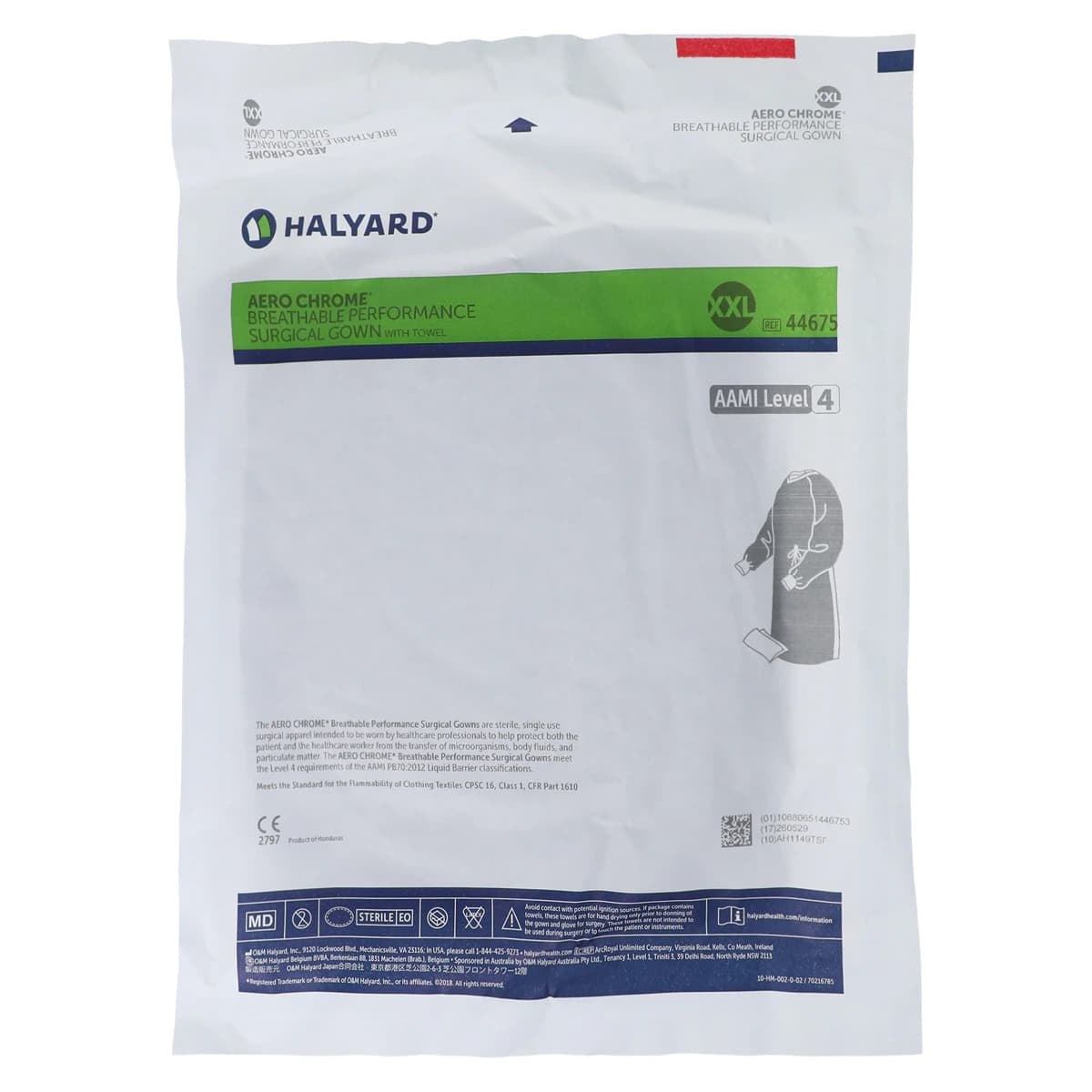 O & M Halyard Disposable Surgical Gown, AAMI Level 4, Standard/2X Large, Chrome, Sterile, Hook & Loop Neck, Raglan Sleeves, 28/Case thumbnail 7