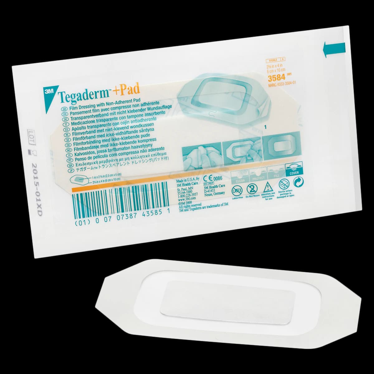 Tegaderm+Pad Film Island Dressing, 2-3/8" x 4", Sterile, Transparent, Latex-Free - Tegaderm+Pad Film Dressing - Image 1