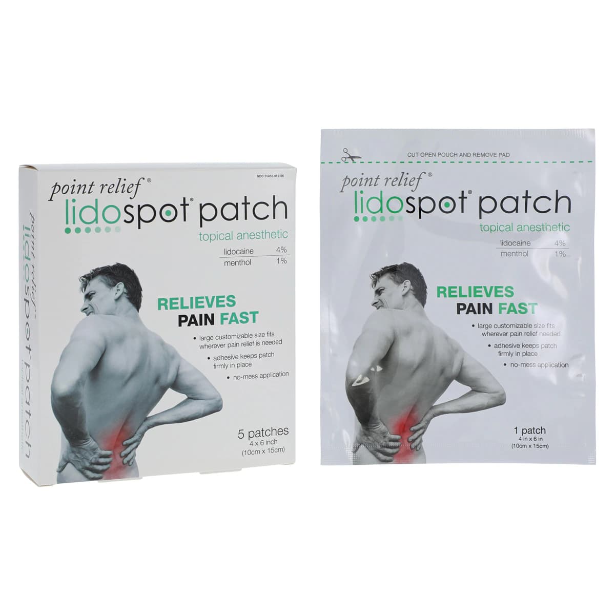Point Relief LidoSpot Pain Relieving Patch, 4x6", 20/Package - Point Relief LidoSpot Pain Rel - Image 1
