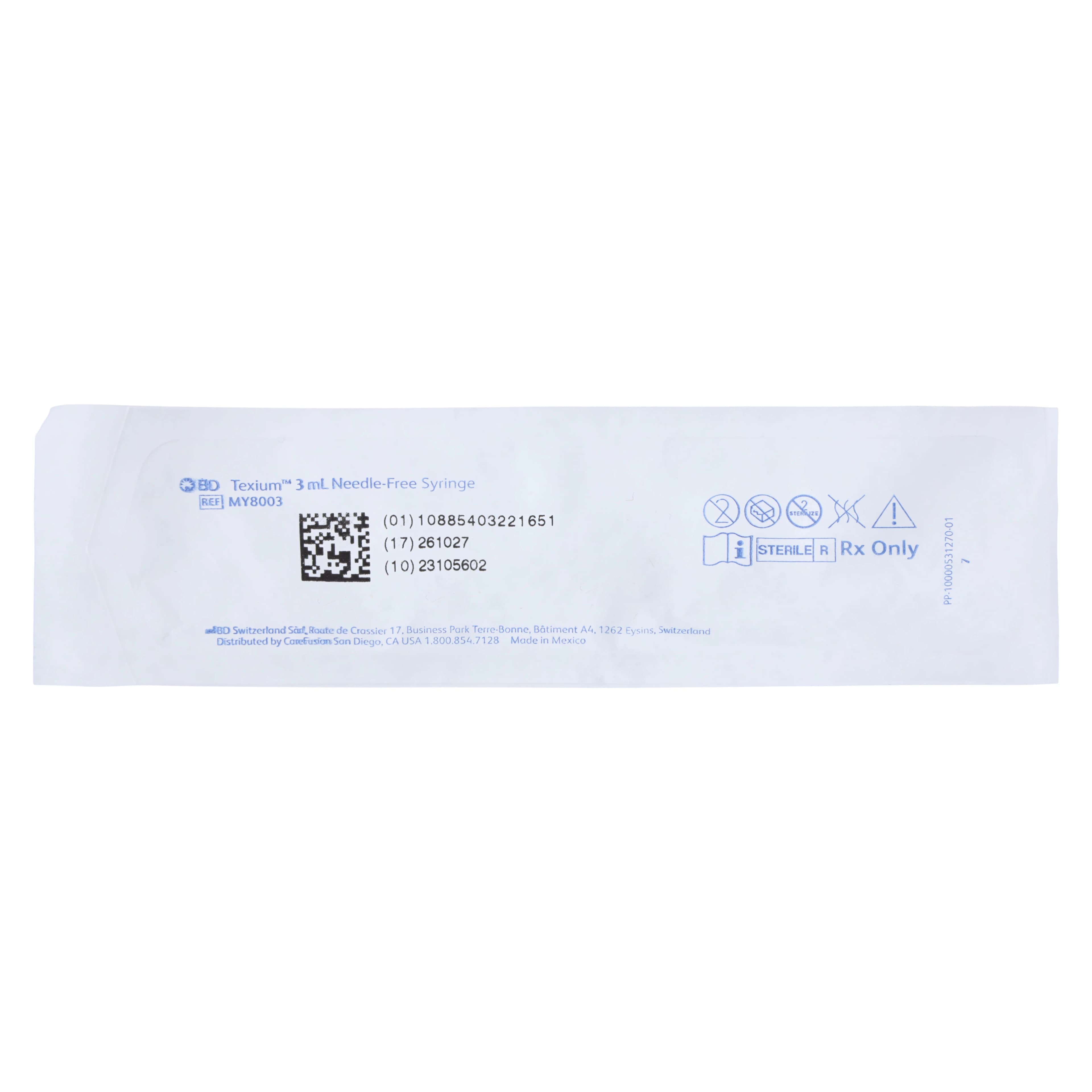 Carefusion Bonded Syringe with Texium Closed Male Luer Lock, 3 mL, 100/Case - Syringe w/Bonded Texium LL - Image 1