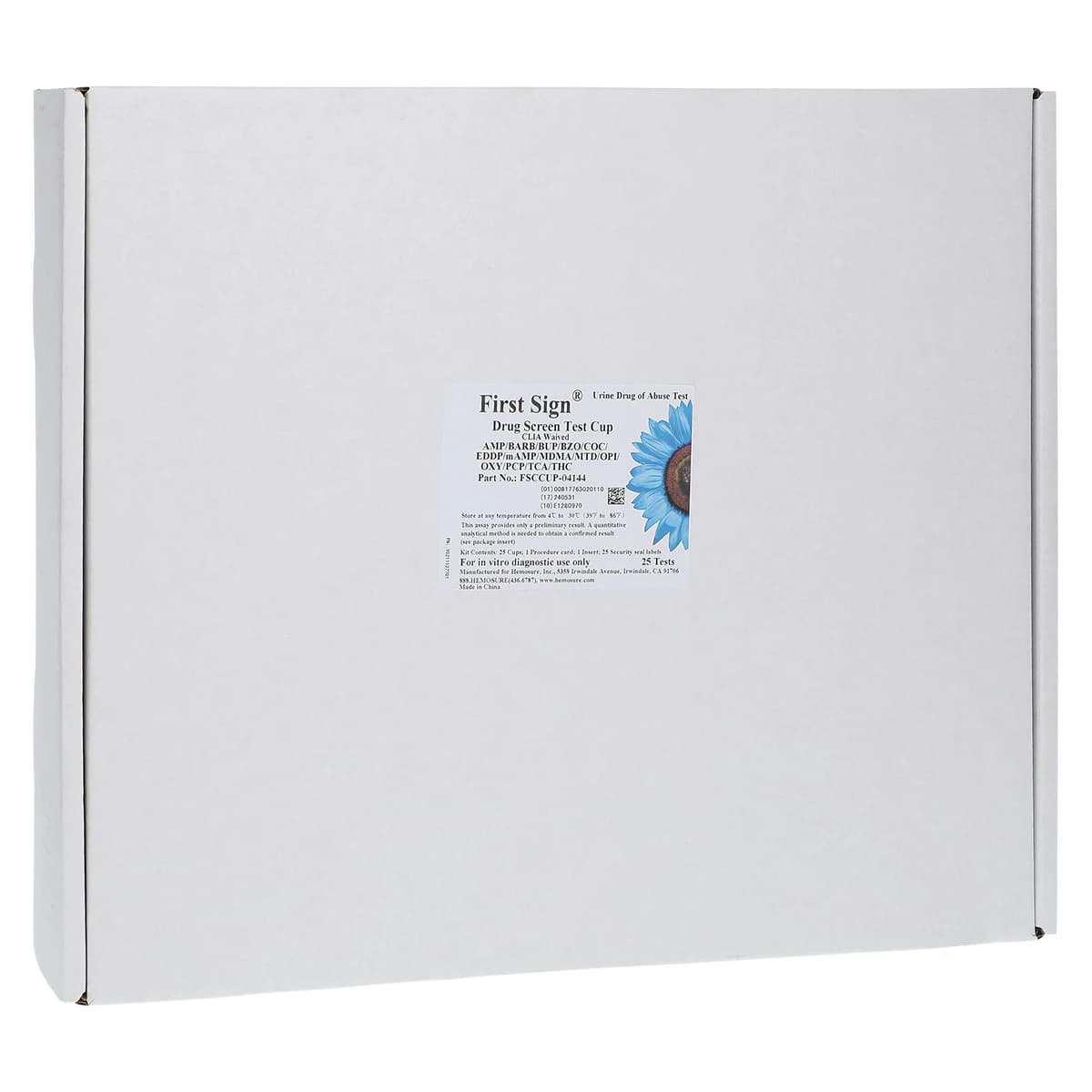 First Sign Test Test Cup CLIA Waived 14 Panel Drug Test Cup, AMP/BARB/BUP/BZO/COC/EDDP/mAMP/MDMA/MTD/OPI/OXY/PCP/TCA/THC, 25/Box - Cup Drug Test 14 Panel - Image 1