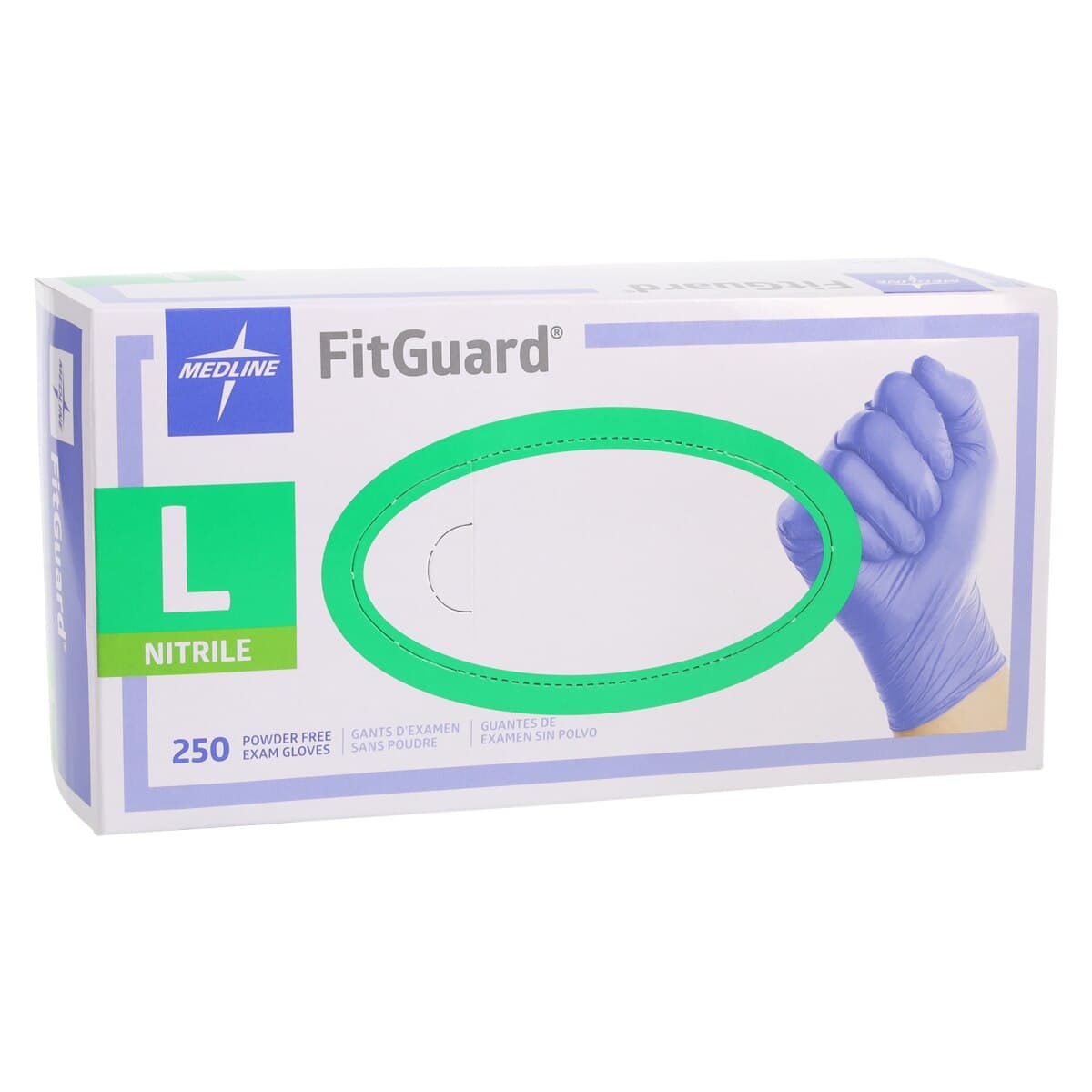 Medline FitGuard Nitrile Exam Gloves, Powder-Free, Non-Sterile, Large, Blue, Textured Fingertips, 250/Box thumbnail 4