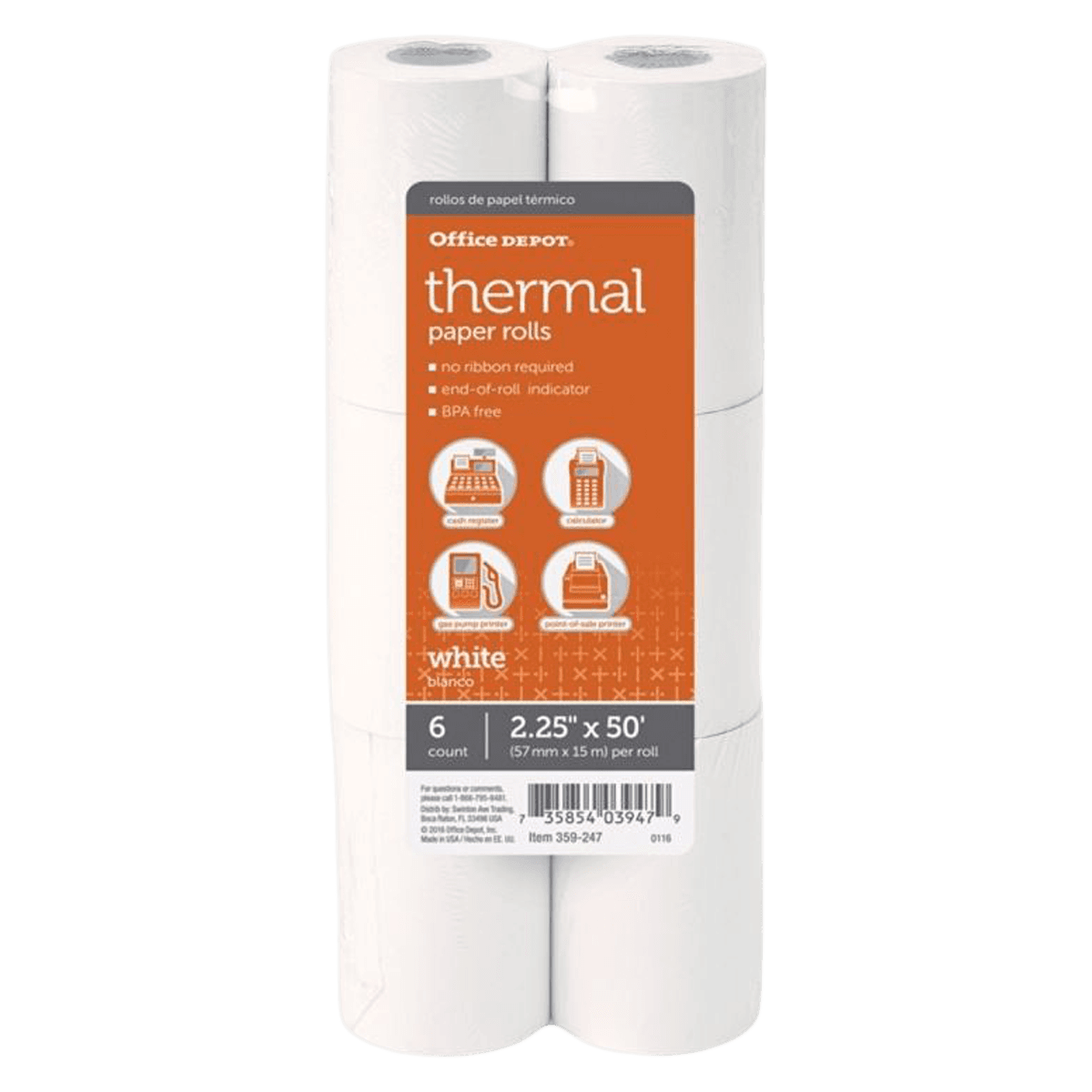 Paper Rolls Thermal 2-1/4" x 50' White, 6/Pack - Paper Rolls Thermal 2-1/4x50' - Image 1