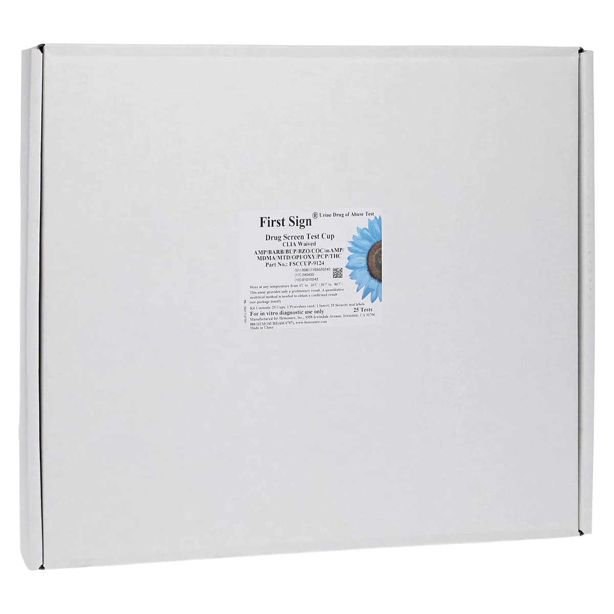 First Sign Test Cup CLIA Waived 12 Panel Drug Urine Test Cup, AMP/BARB/BUP/BZO/COC/mAMP/MDMA/MTD/OPI/OXY/PCP/THC, 25/Box - Screen Drug Urine Cup 12 Panel - Image 1