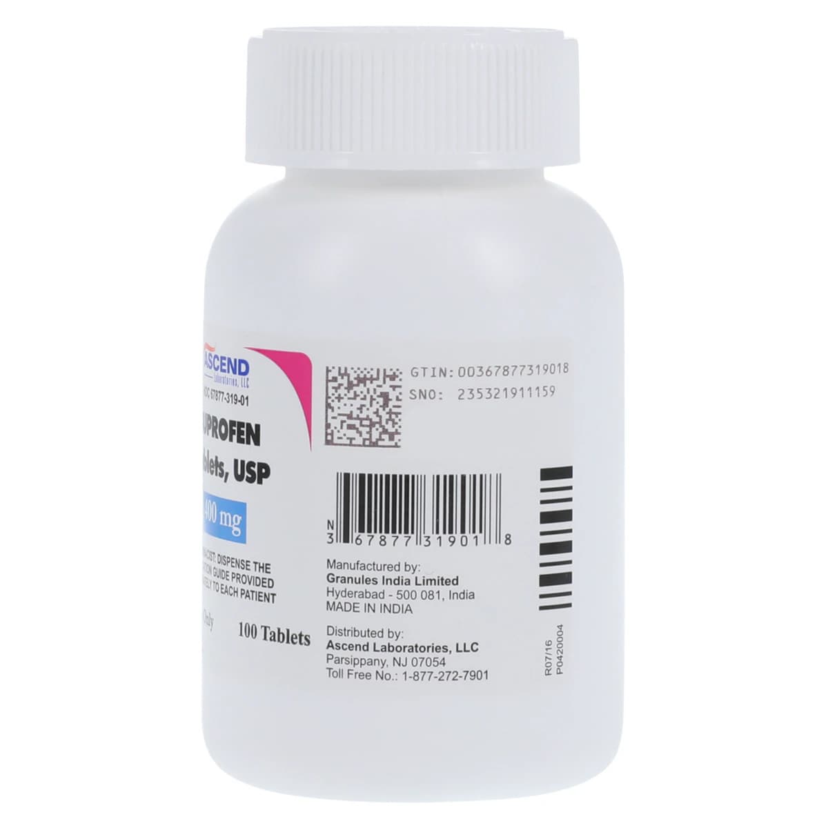 Ibuprofen Tablets, 400mg, 100/Bottle, Ascend Laboratories thumbnail 3