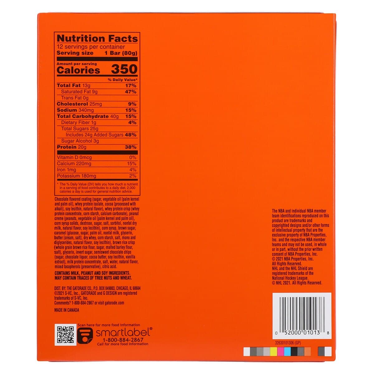 Gatorade Recover Whey Protein Bar, Peanut Butter Chocolate, 12/Case thumbnail 5