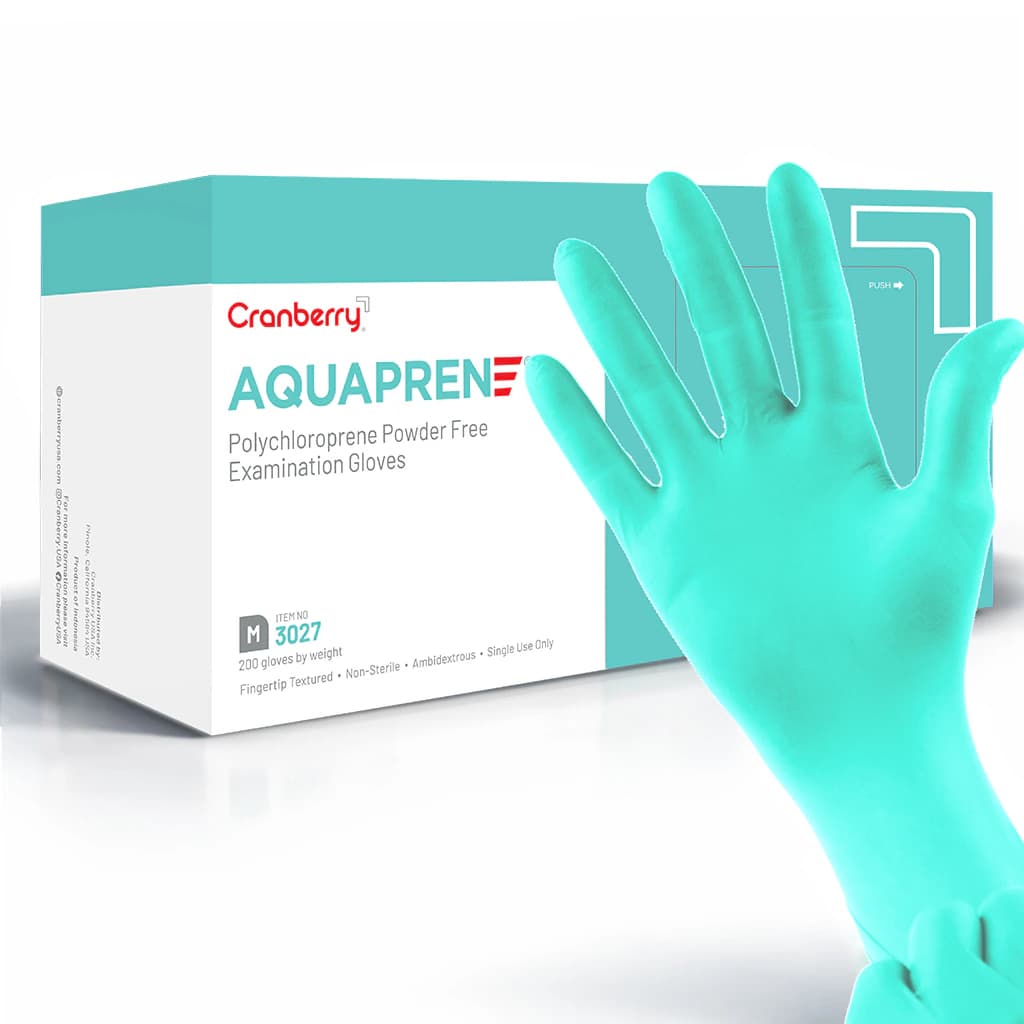 Cranberry AquaPrene Chloroprene Exam Gloves, Powder-Free, Non-Sterile, Large, Aqua Blue, 200/Box, CR3028 thumbnail 2