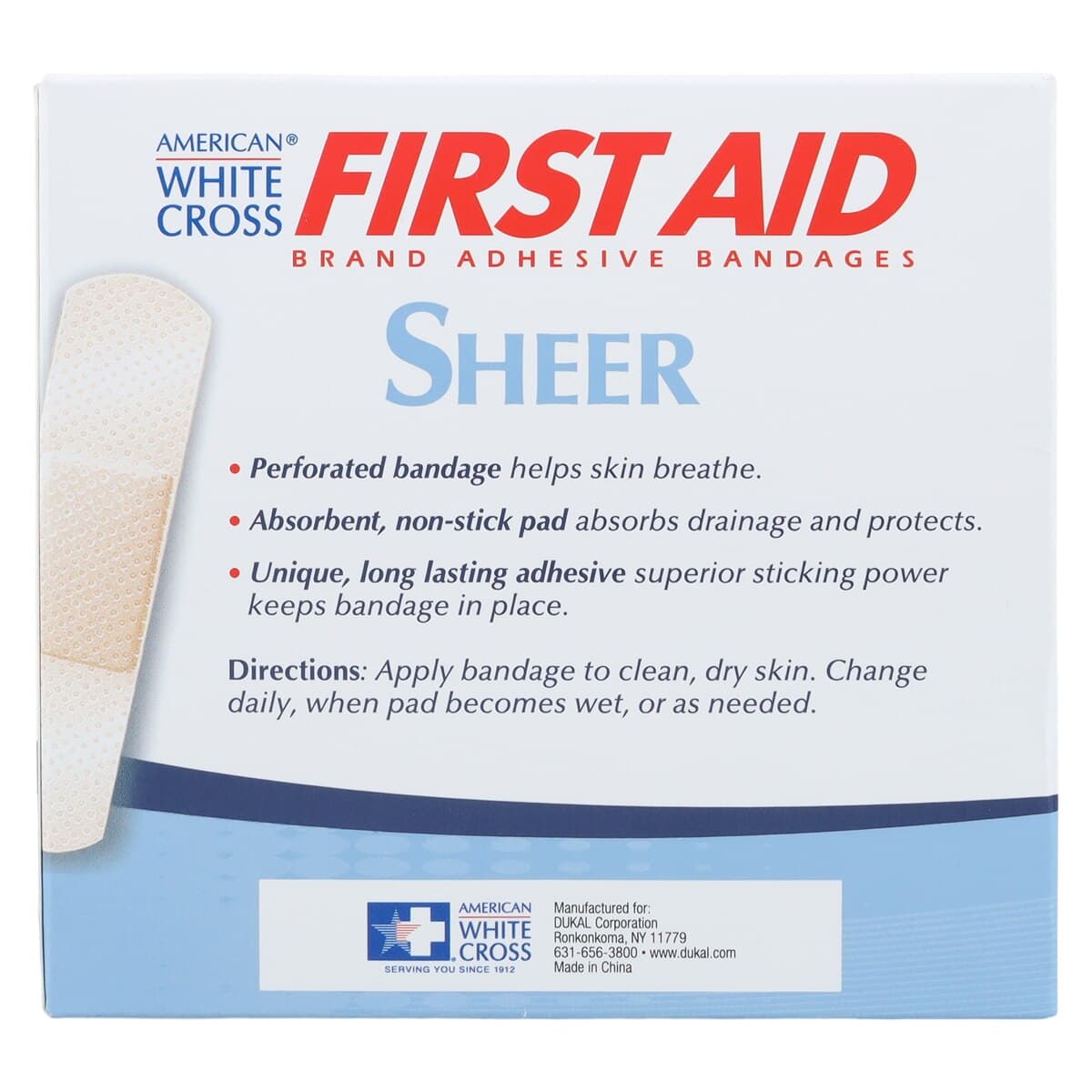 American White Cross First Aid Adhesive Bandage, Plastic Film, Sheer, Sterile, 3/4" x 3", 100/Box thumbnail 5