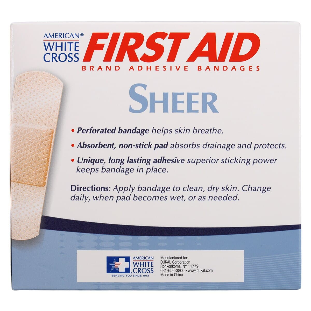 American White Cross First Aid Adhesive Bandage, Plastic Film, Sheer, 1" x 3", Sterile, 100/Box thumbnail 5