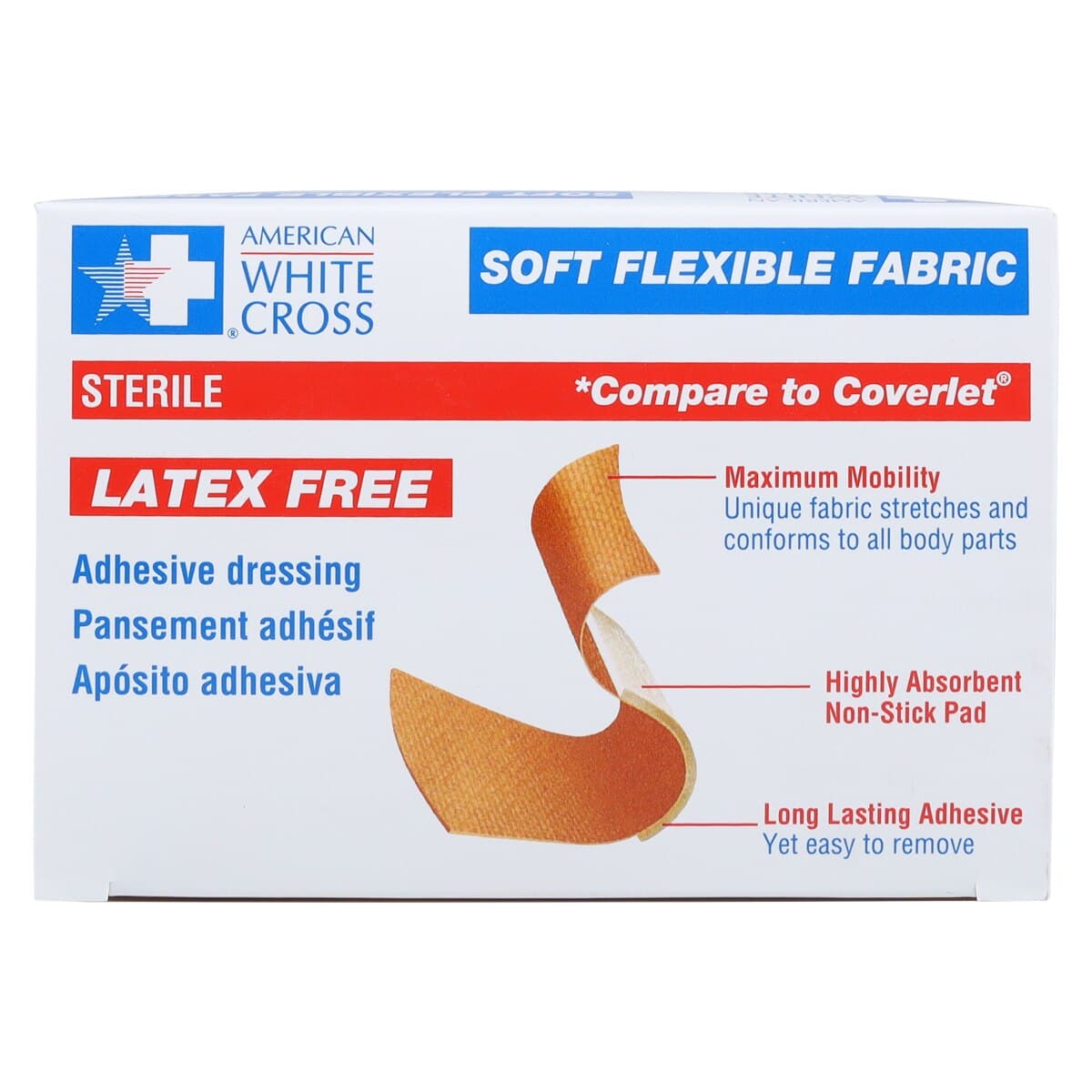 American White Cross Adhesive Bandage, Soft Flex Fabric, Fingertip, 1-3/4" x 2", Tan, Sterile, 100/Box thumbnail 4
