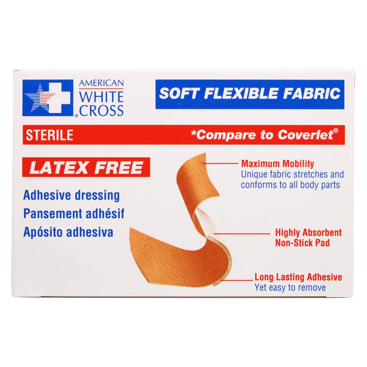 American White Cross Adhesive Bandage, Fabric, 1-1/2 x 2-9/16", Tan, Sterile, 100/Box thumbnail 5