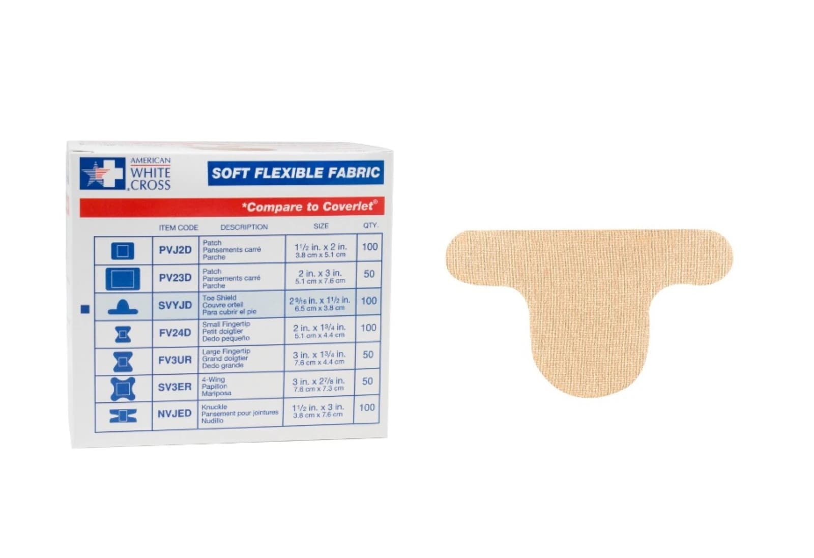 American White Cross Adhesive Bandage, Fabric, 1-1/2 x 2-9/16", Tan, Sterile, 100/Box thumbnail 2