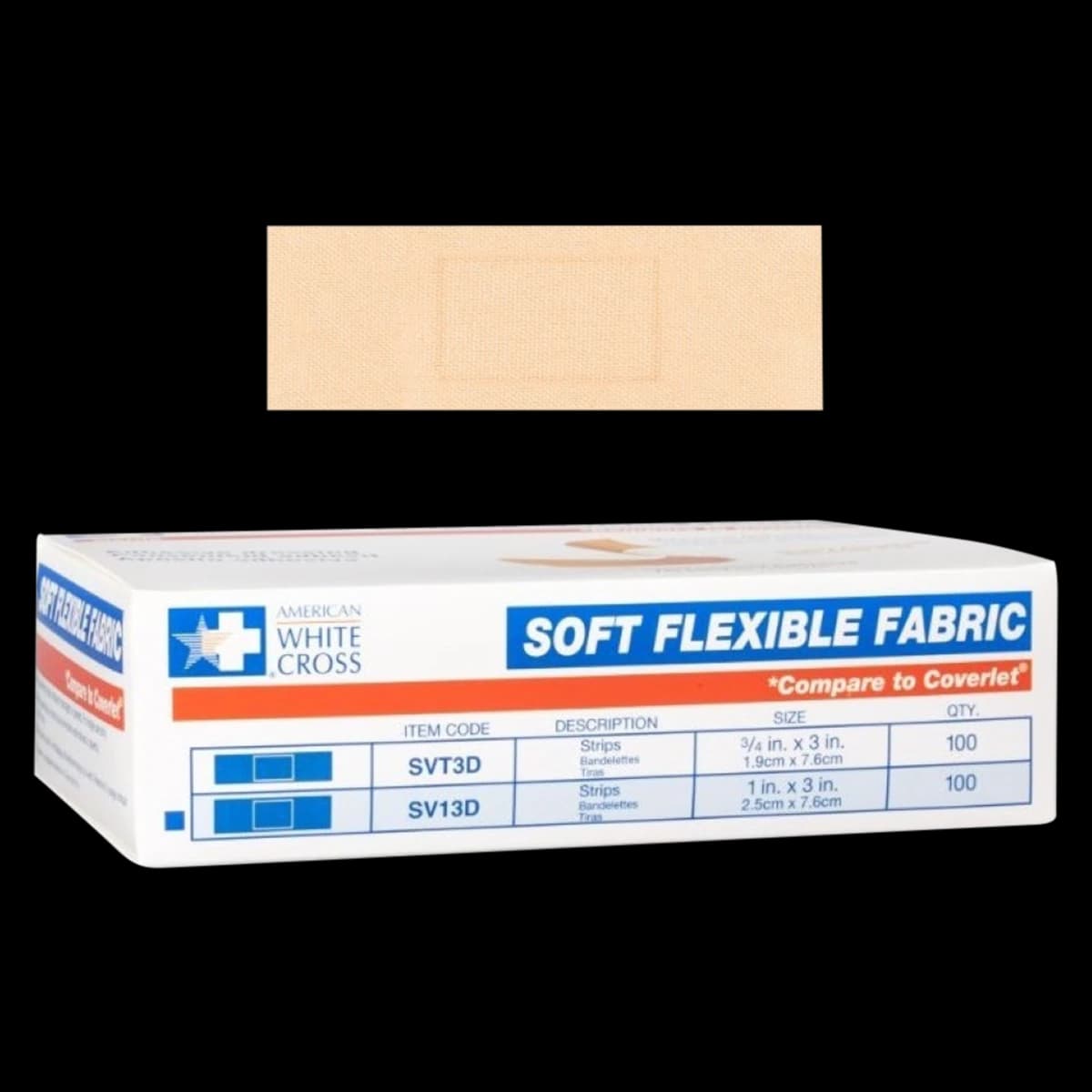 American White Cross Adhesive Bandage, Fabric, 1" x 3", Tan, Sterile, 100/Box thumbnail 2