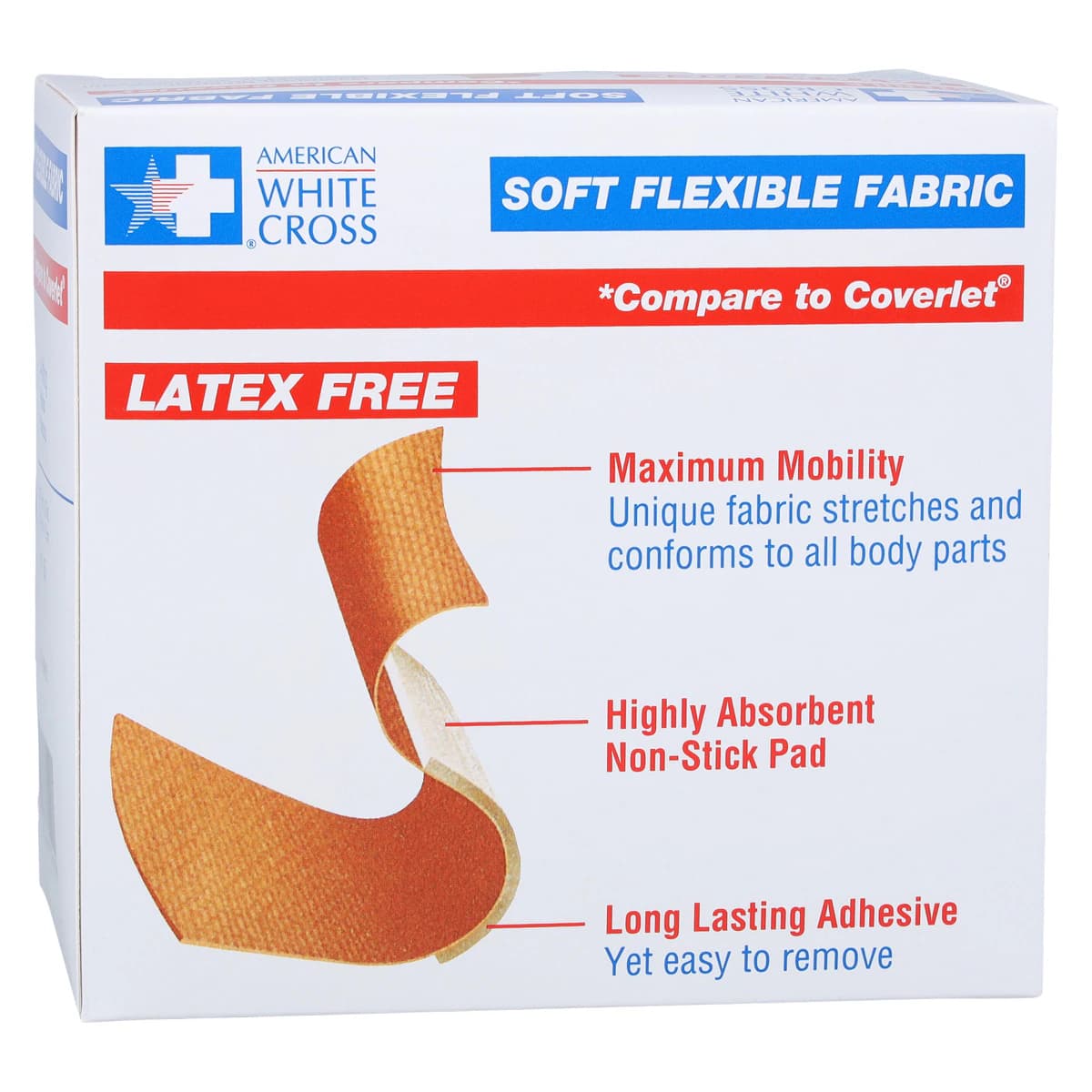 American White Cross Adhesive Bandage, Fabric, 3" x 2.88", Tan, Sterile, 50/Box thumbnail 9