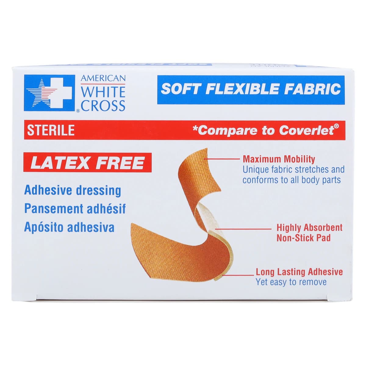 American White Cross Adhesive Bandage, Fabric, 3" x 2.88", Tan, Sterile, 50/Box thumbnail 5