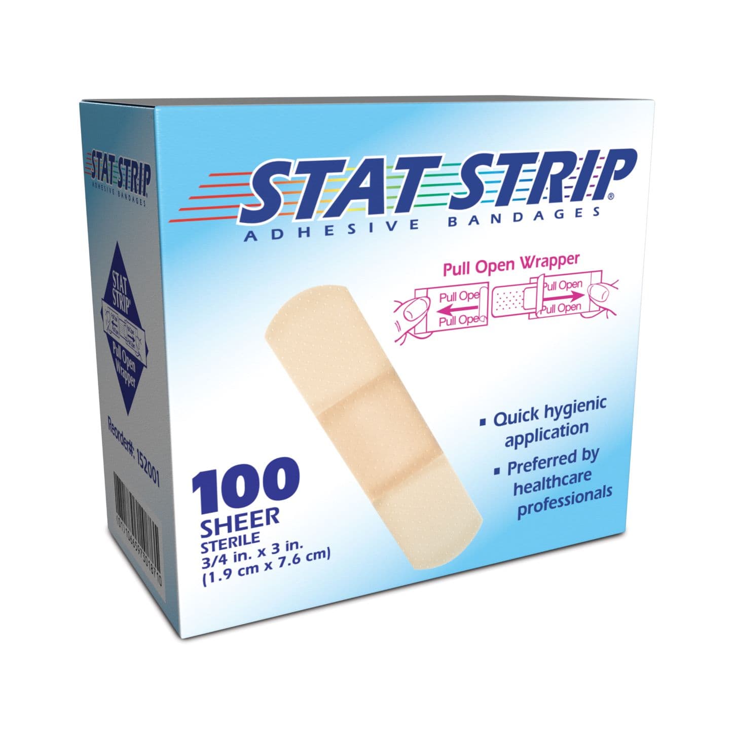 Dukal Stat Strip Adhesive Bandage, Plastic, Sheer, Sterile, 3/4" x 3", 100/Box thumbnail 4