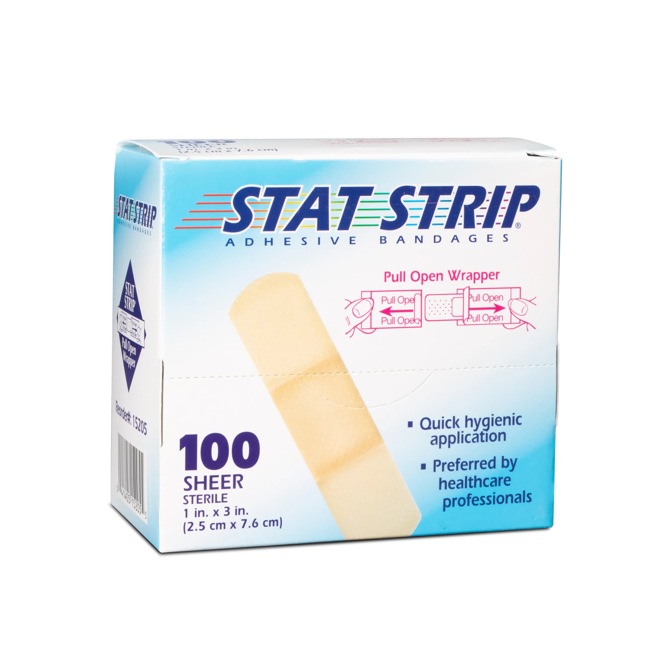 Dukal Stat Strip Adhesive Bandage, Plastic, Sheer, Sterile, 1" x 3", 100/Box thumbnail 2