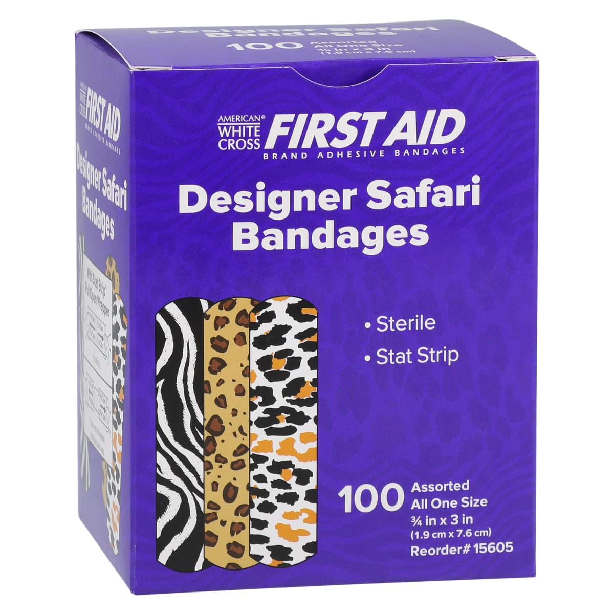 American White Cross Adhesive Bandage, Plastic, 3/4" x 3", Designer Safari, Sterile, 100/Box thumbnail 7