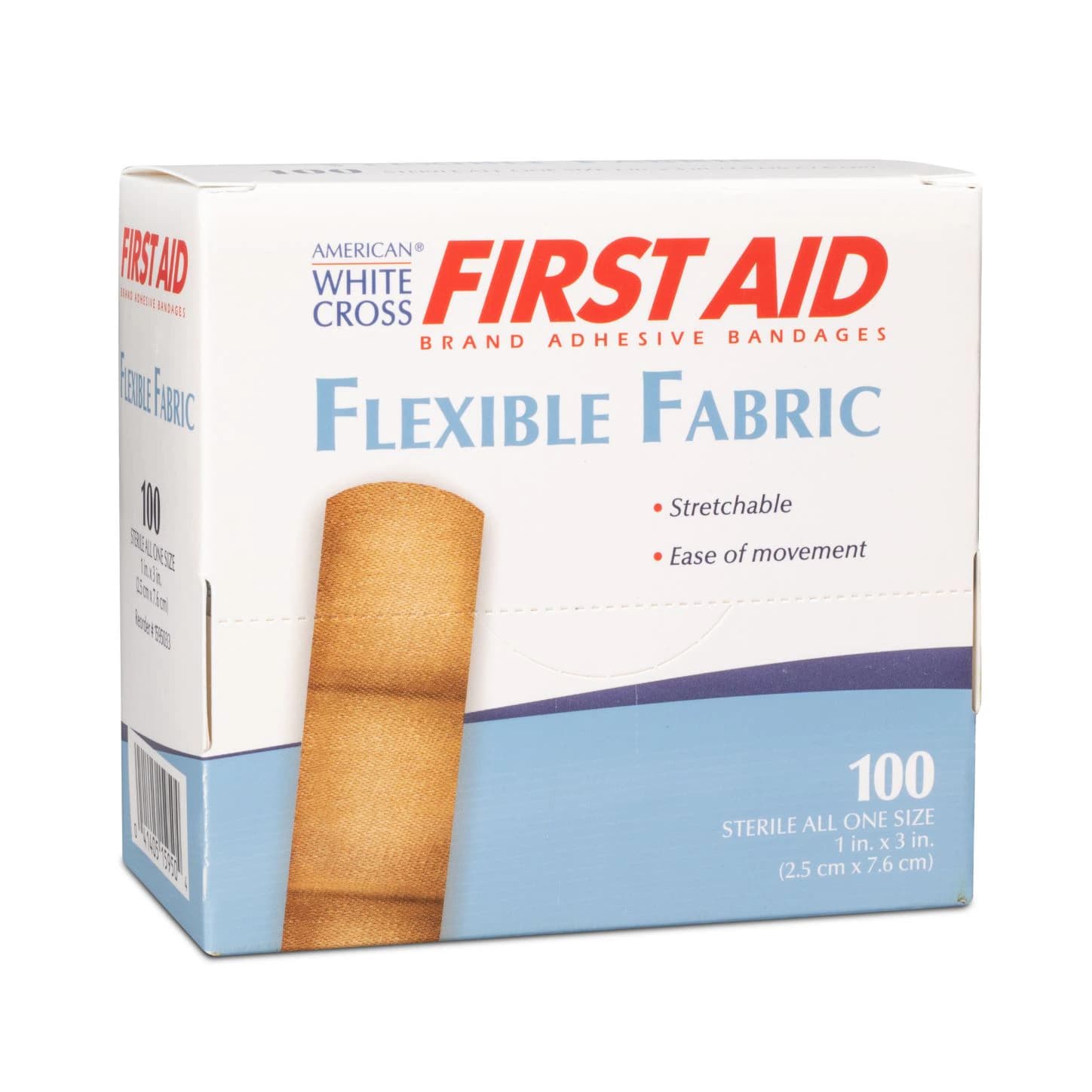 American White Cross Adhesive Bandage, Fabric, Lightweight Flexible, 1" x 3", Tan, Sterile, 100/Box thumbnail 3