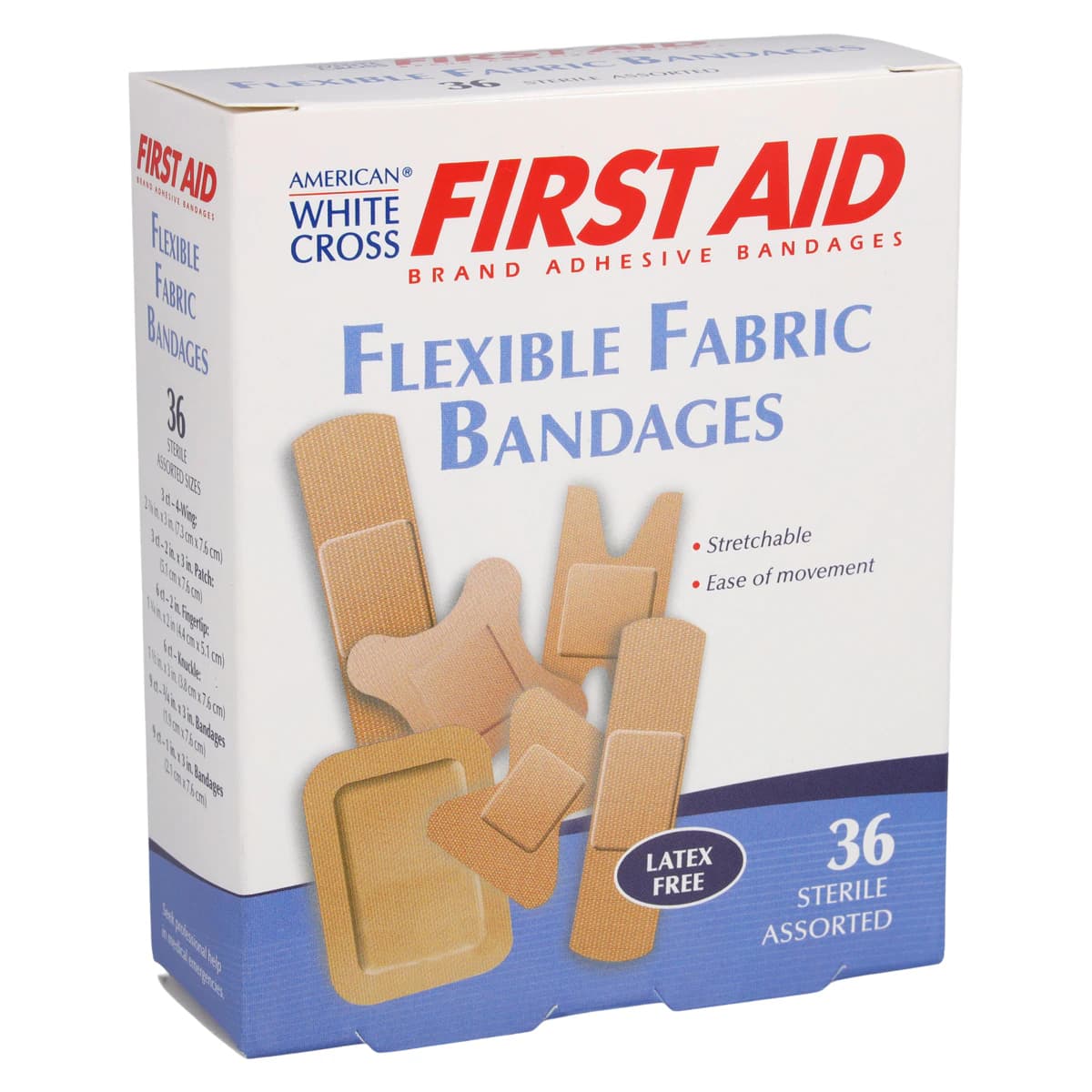 American White Cross Adhesive Bandage, Lightweight Flexible Fabric, Assorted Sizes, Tan, Sterile, 36/Box - Bandage Ltwt Flex Fabric - Image 1