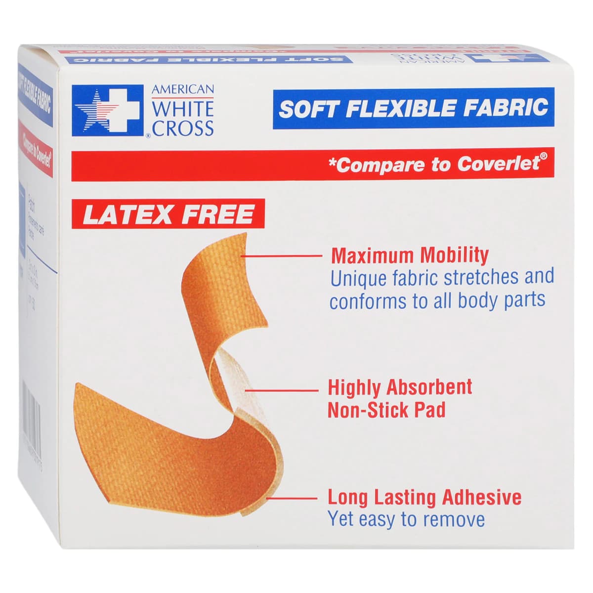 American White Cross Adhesive Bandage, Fabric, 2x3", Tan, Sterile, 50/Box thumbnail 2