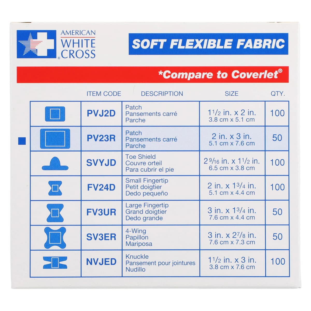 American White Cross Adhesive Bandage, Fabric, 2x3", Tan, Sterile, 50/Box thumbnail 3